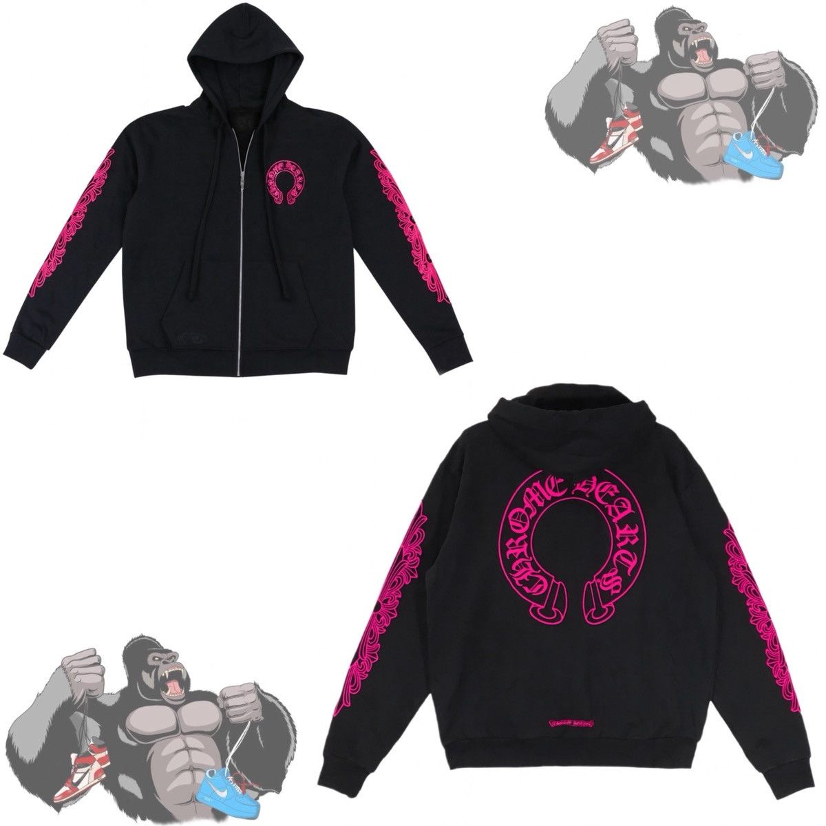 Chrome Hearts CHROME HEARTS HorseShoe Floral Cross Sleeve Zip Up