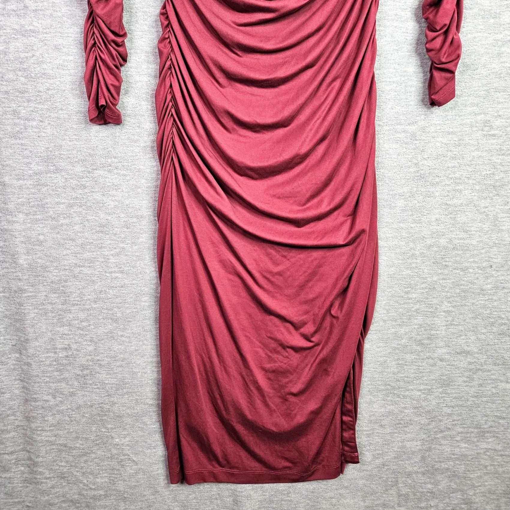 Anthropologie Anthropologie Dress Women's Burgundy Ruched Midi Square-neck Fitted PS Petite Sleeved Long Sleeve Solid Colorful 90s? No, not applicable Size S / US 4 / IT 40 - 6 Thumbnail