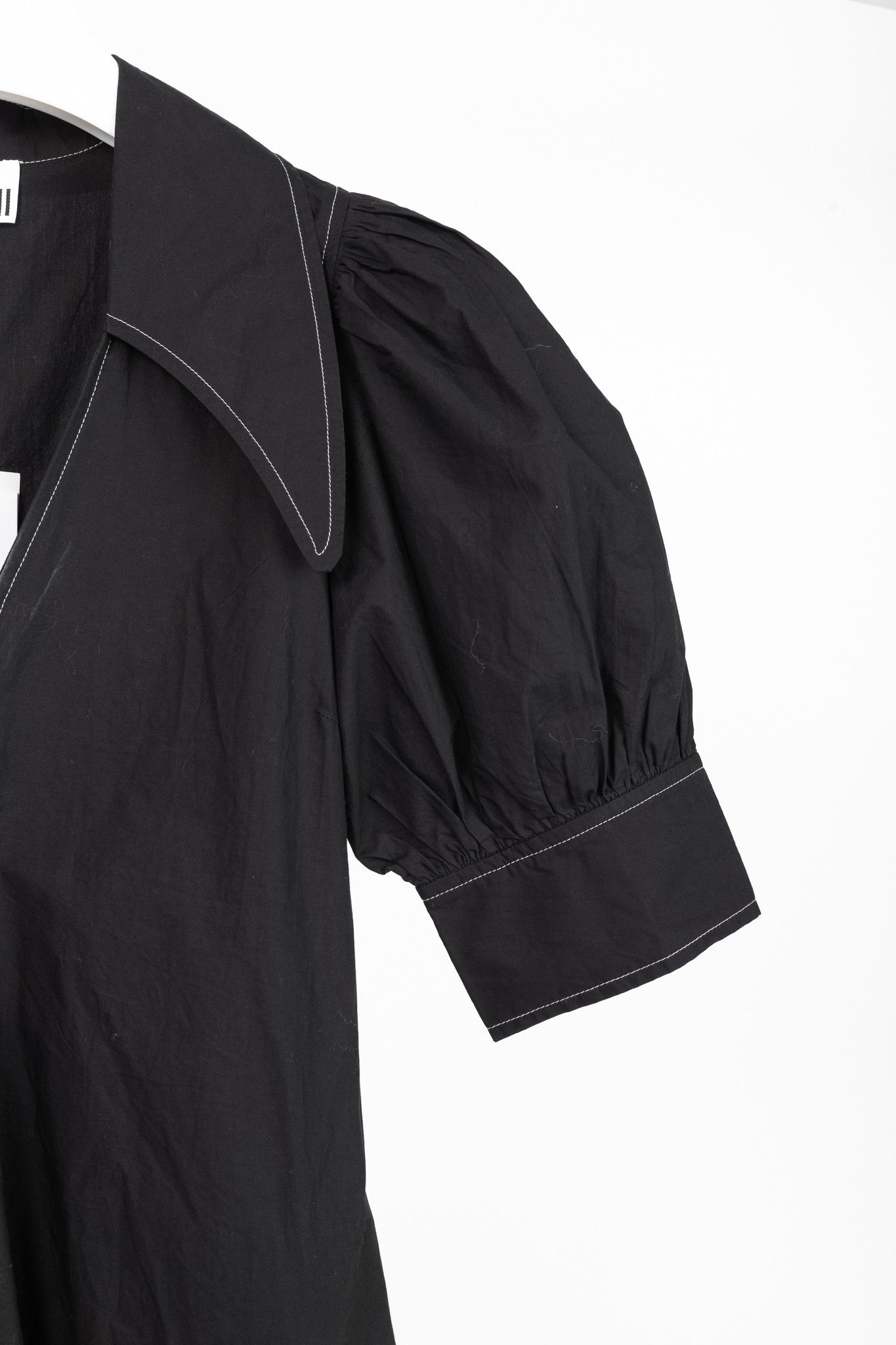 Ganni Ganni Black Cotton Poplin V-Neck Midi Dress Size XS / US 0-2 / IT 36-38 - 5 Thumbnail