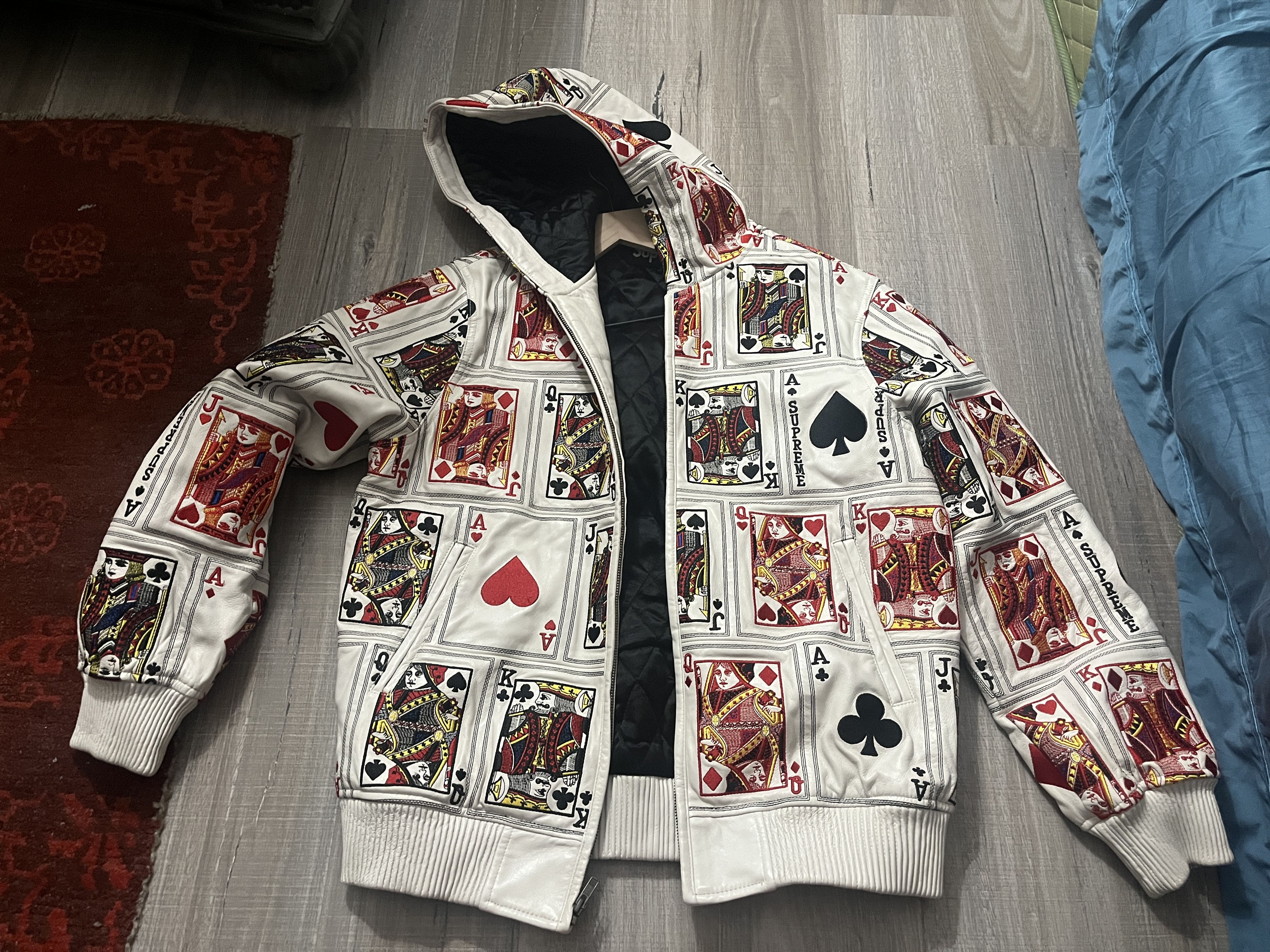 Supreme Supreme Court Cards Hooded Leather Jacket Size M NWT | Grailed