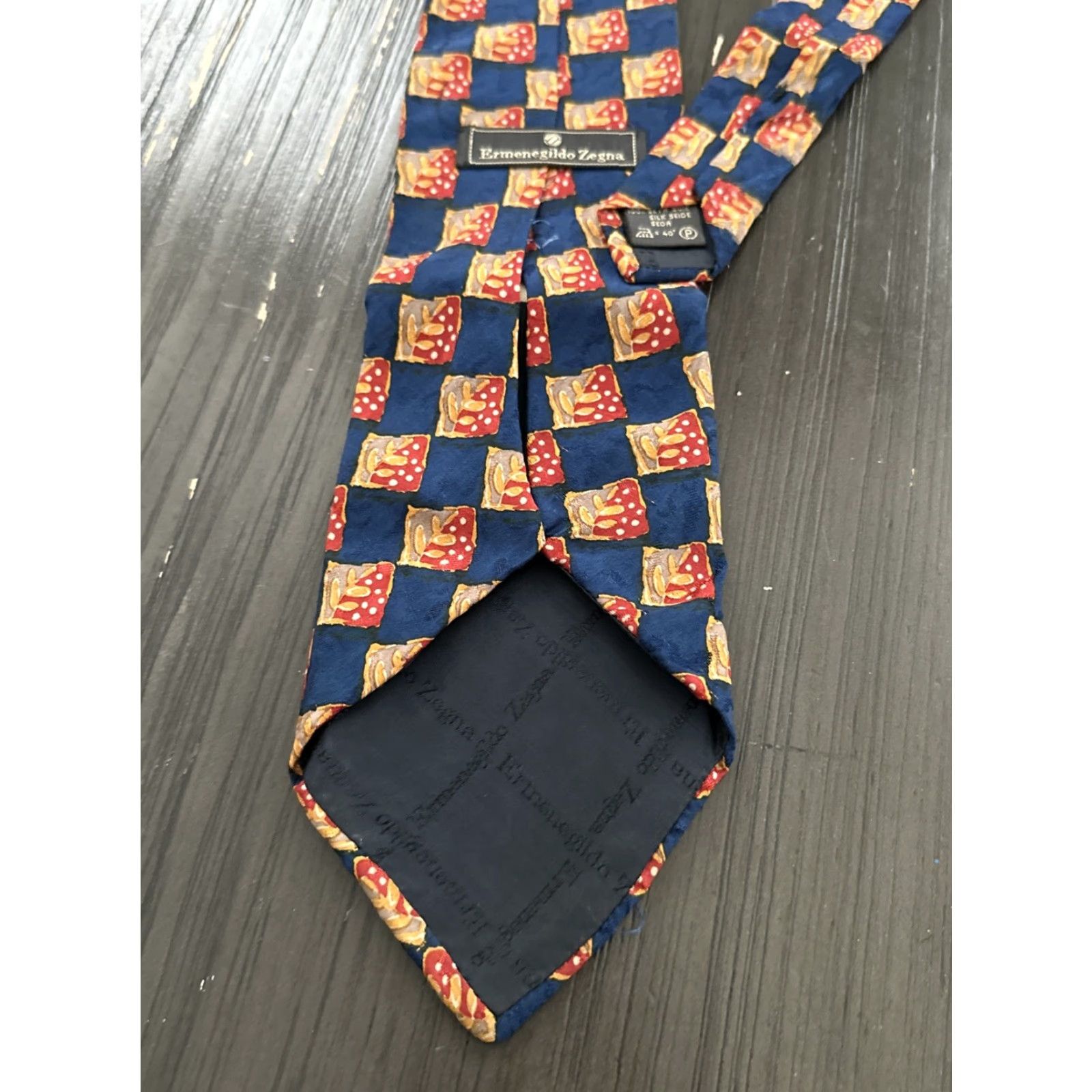 Ermenegildo Zegna VINTAGE Ermenegildo Zegna Silk Tie Classic Geometric Blue Red Leaf One Size Italy Mens Size ONE SIZE - 3 Thumbnail