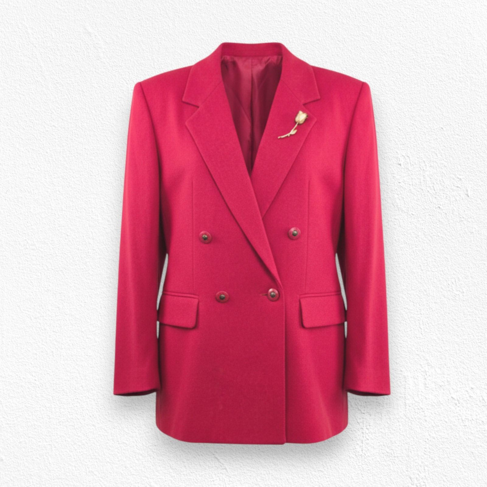Vintage Red Wool Blend Double Breasted Blazer Rose Broach Size 14 Size XL / US 12-14 / IT 48-50 - 1 Thumbnail