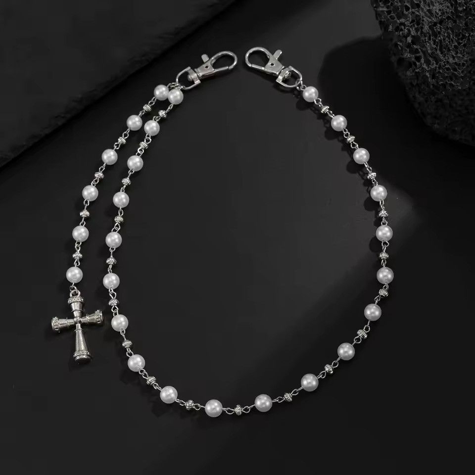 Jewelry Cross Gothic Punk Keychain Pants Chain Pearl Imitation Size ONE SIZE - 2 Thumbnail