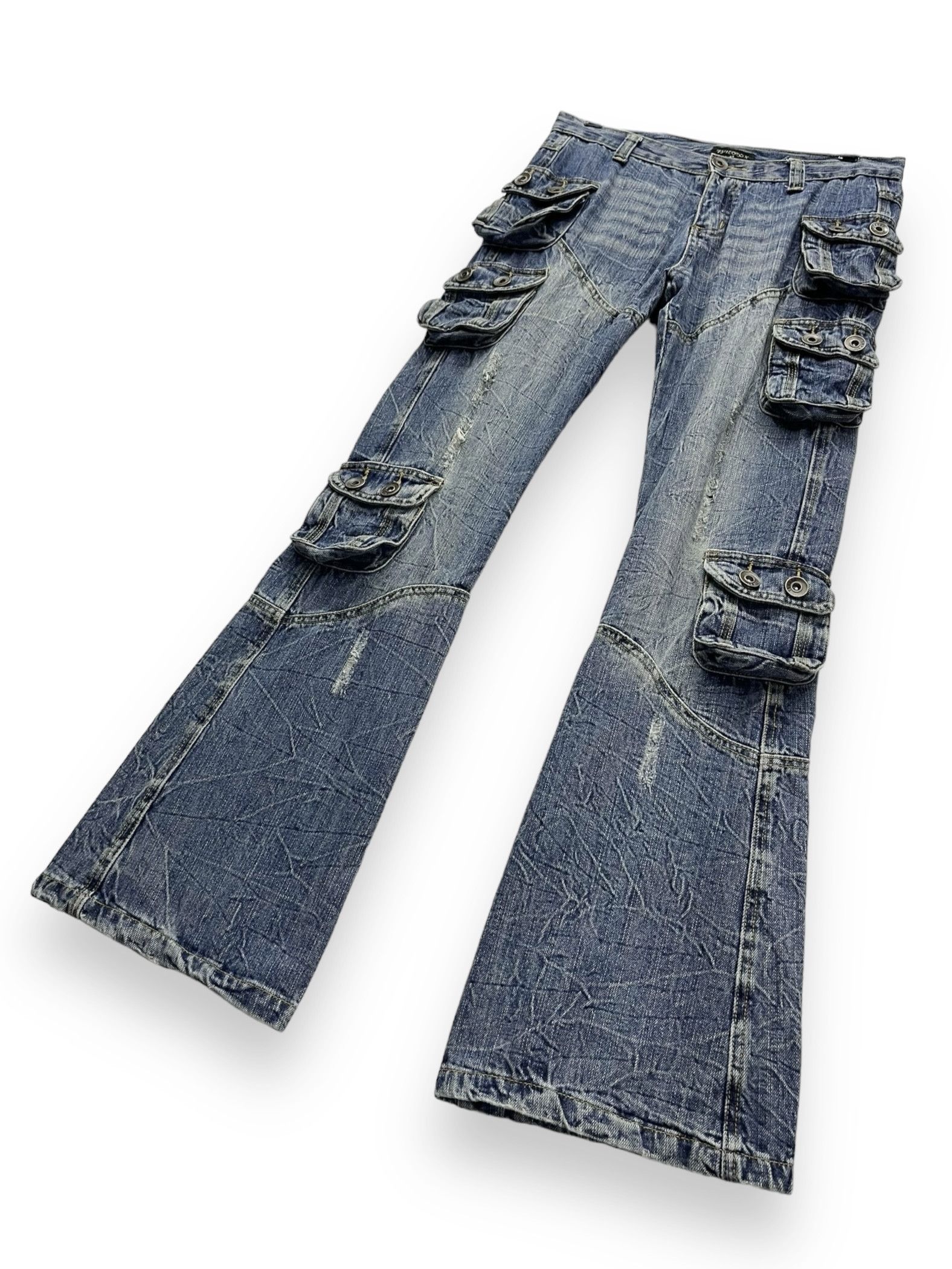 Japanese Brand 🔥FYE🔥Vtg PHILODOX Distressed Denim Punk Multipocket FLARE Size US 30 / EU 46 - 5 Thumbnail