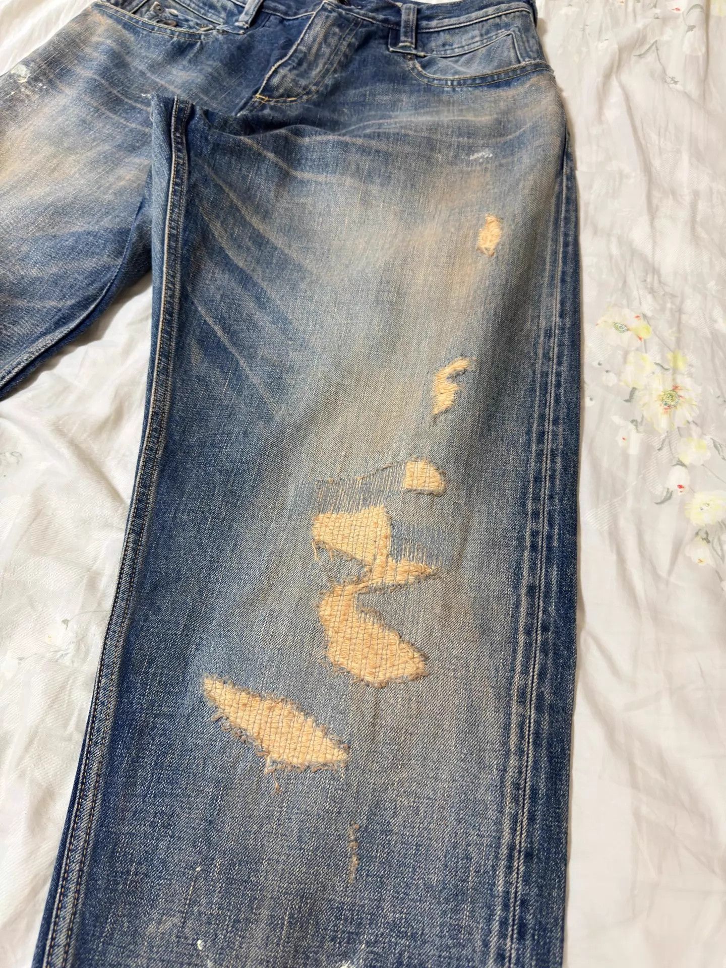 DENHAM Denham 24ss Jumbo Japan Wash Distressed Patched Blue S Jean Size US 30 / EU 46 - 8 Thumbnail