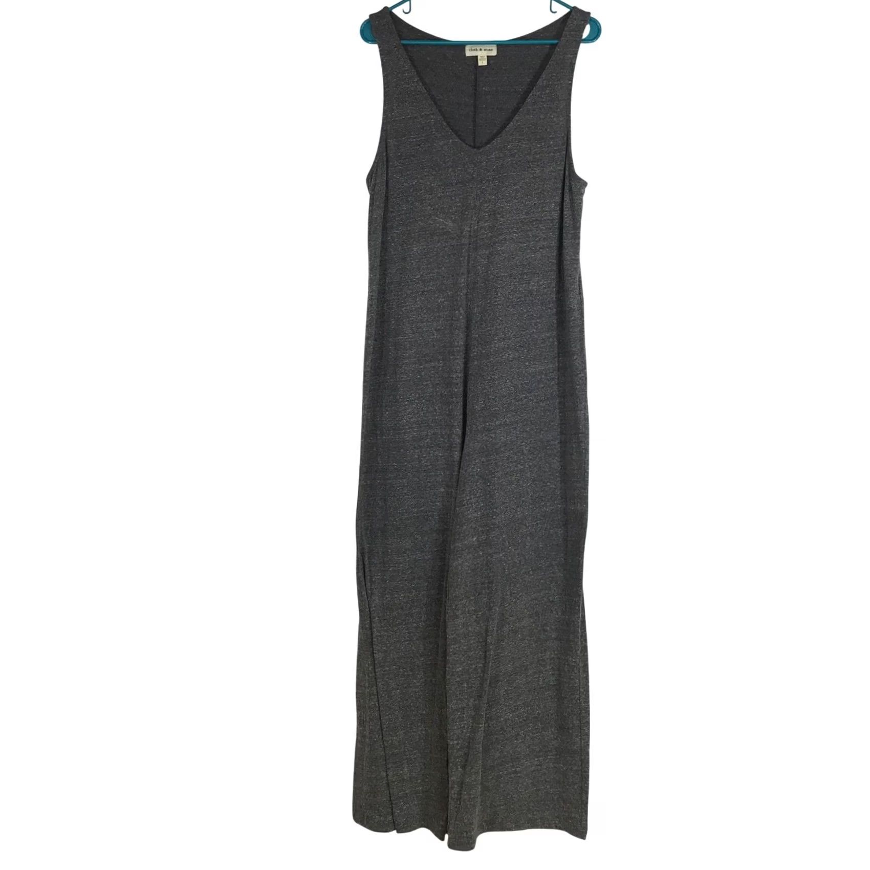 CLOT Cloth & Stone Womens Charcoal Grey Heathered V-Neck Wide Leg Jumpsuit L Size 36" / US 14 / IT 50 - 2 Thumbnail