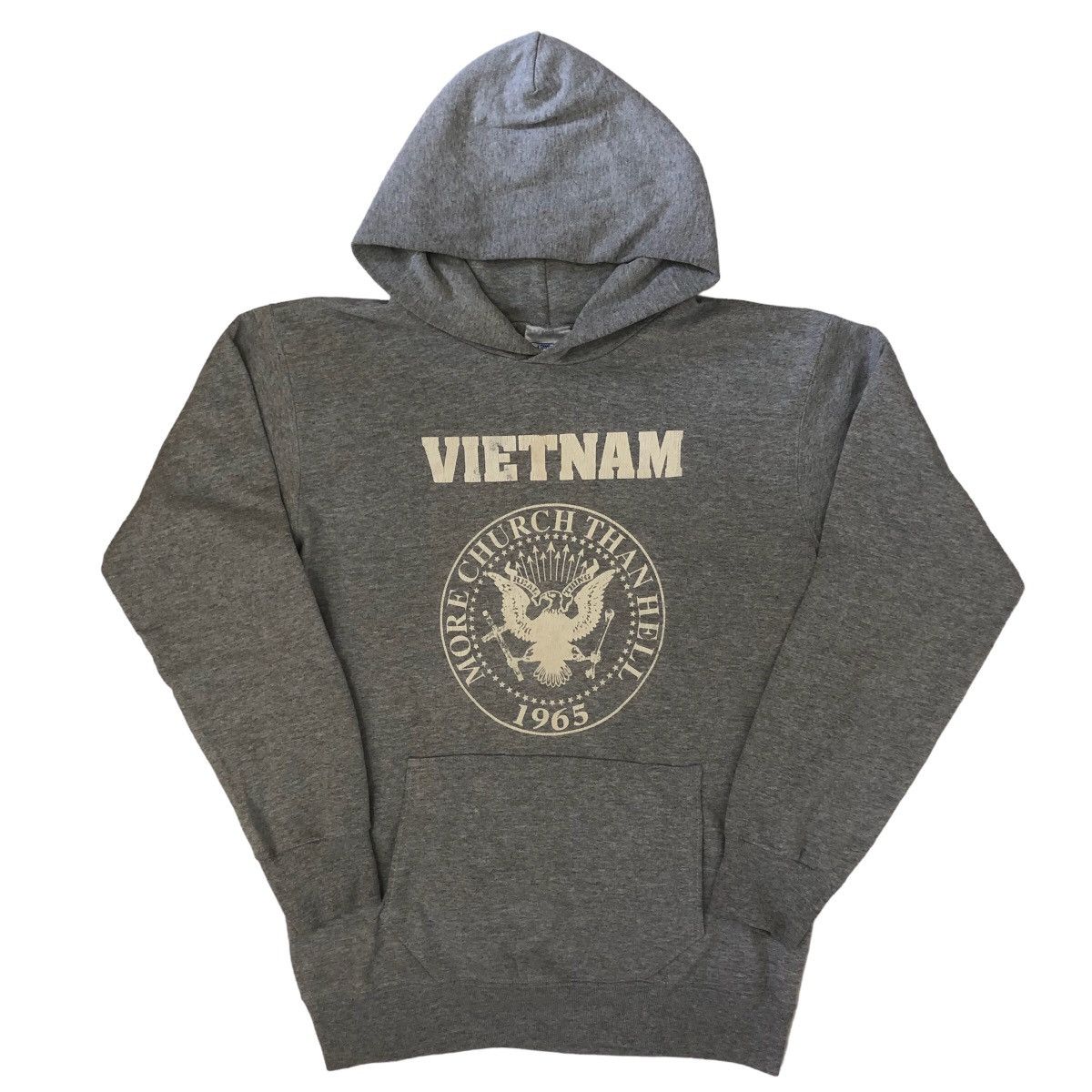 image of Vintage x War 1965 Vietnam More Church Than Hell Hodie in Grey, Men's (Size Small)