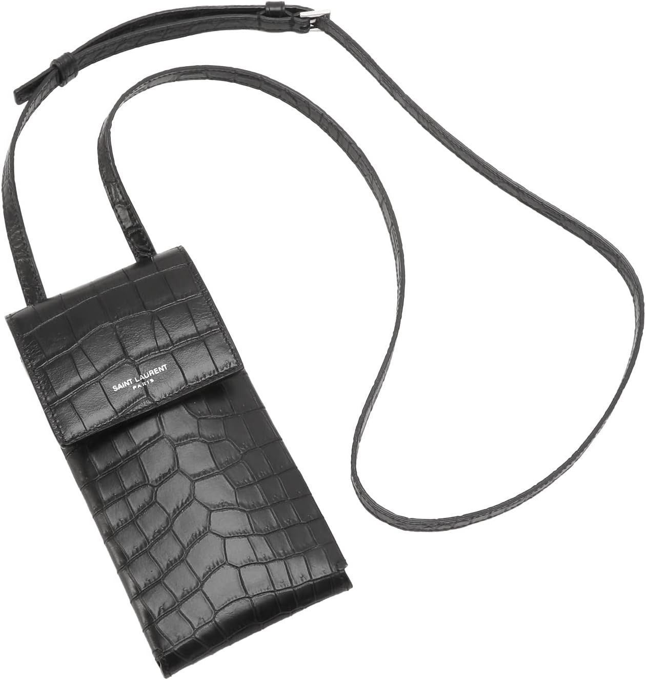 Saint Laurent Paris o1b1hav110824 Size: OS / Leather Phone Holder in Black Size ONE SIZE - 1 Thumbnail
