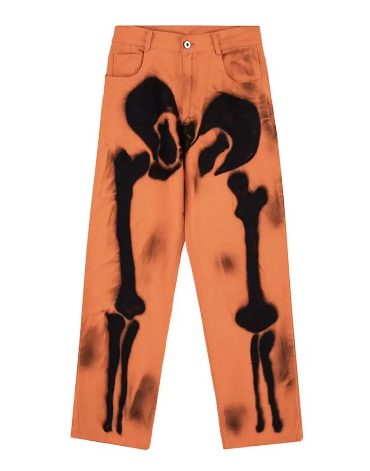 image of Japanese Style Punk Vintage Skeleton Jeans in Orange, Men's (Size 30)