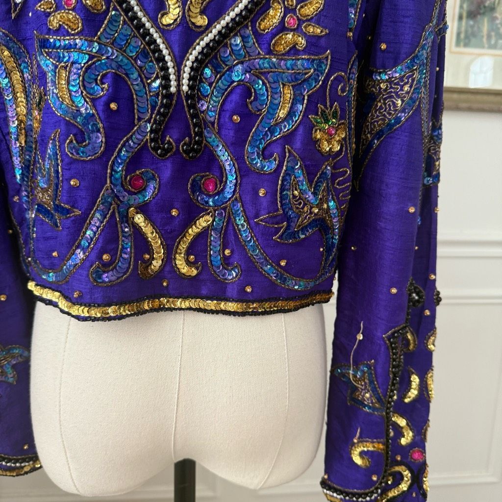Vintage Vintage 80s Hudson’s Silk Purple Gold Bling Cropped Bolero J Size M / US 6-8 / IT 42-44 - 8 Thumbnail