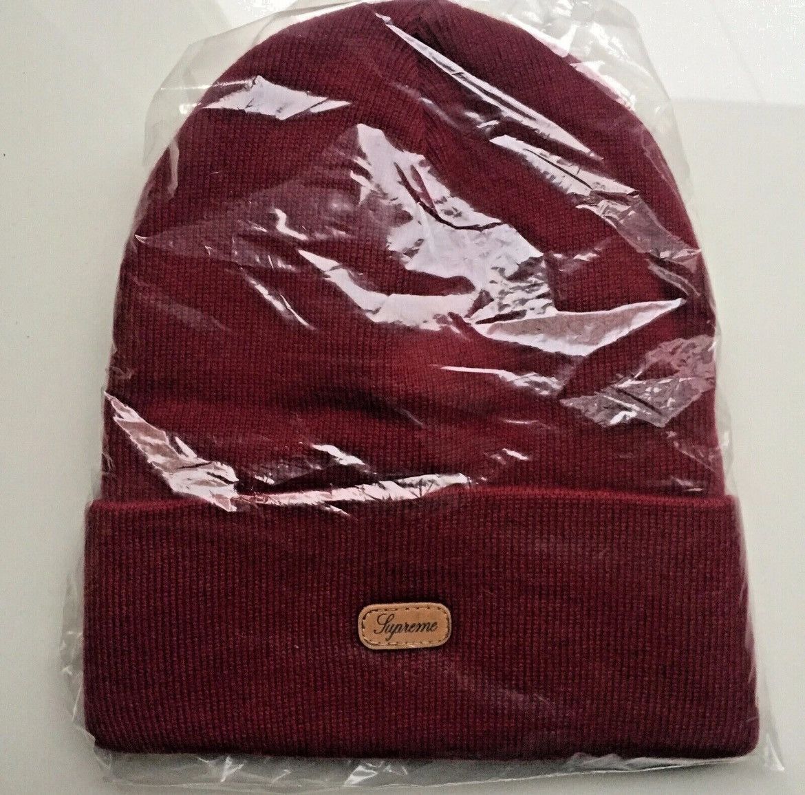 Supreme Vintage Supreme Leather Patch Beanie BURGUNDY Size ONE SIZE - 4 Thumbnail