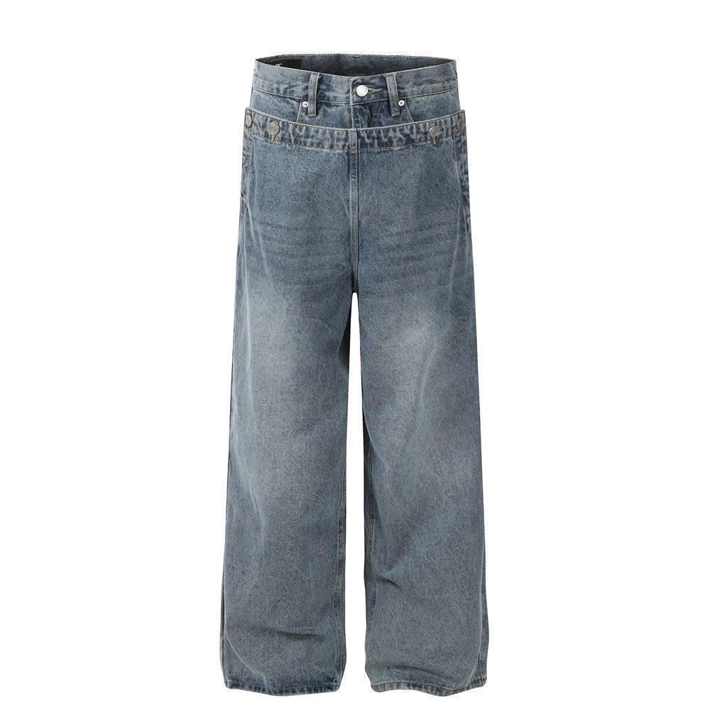Japanese Brand × Jean Street fake two-piece street hip-hop loose stitching jeans Size US 32 / EU 48 - 1 Thumbnail