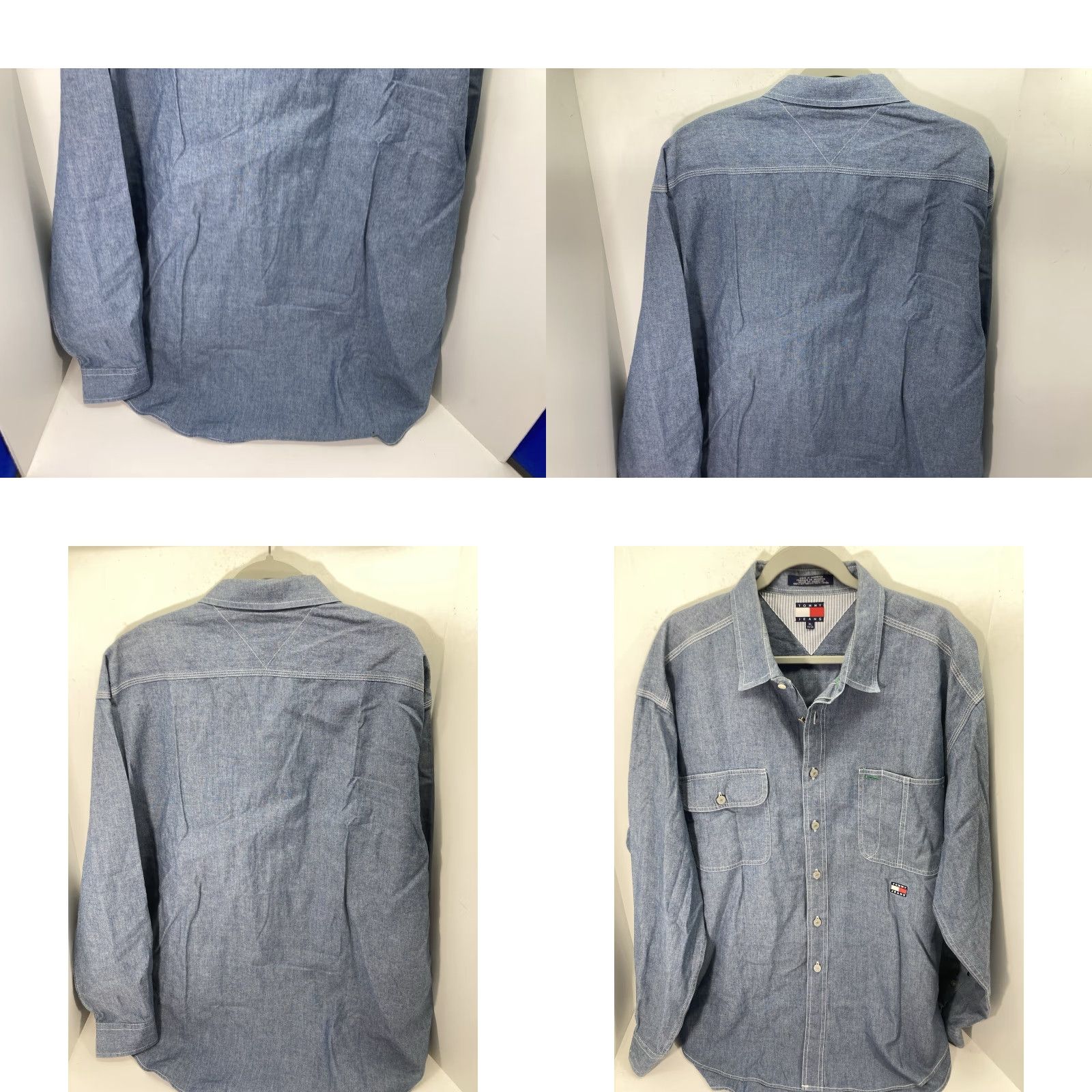 Tommy Hilfiger VINTAGE Tommy Hilfiger Chambray Shirt Men XL Blue Metal Button Long Sleeve Shirt Adjustable Oversized 27x32 Mens Size US XL / EU 56 / 4 - 8 Thumbnail