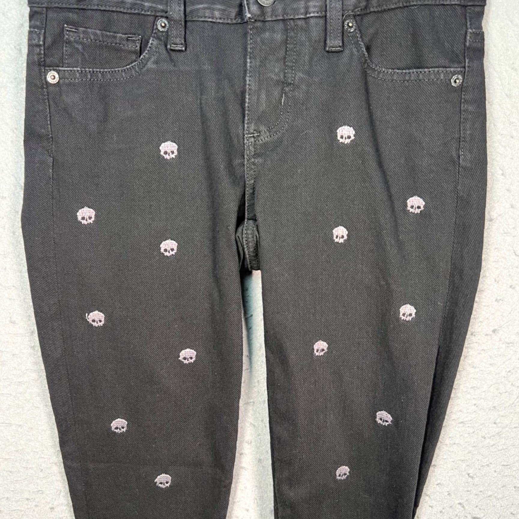 Vintage Modern Saints Womens Jeans Skull Embroidered Dark Denim Skinny 5-Pocket Size 1 Black Leather? Size 25" / US 0 / IT 36 - 5 Thumbnail