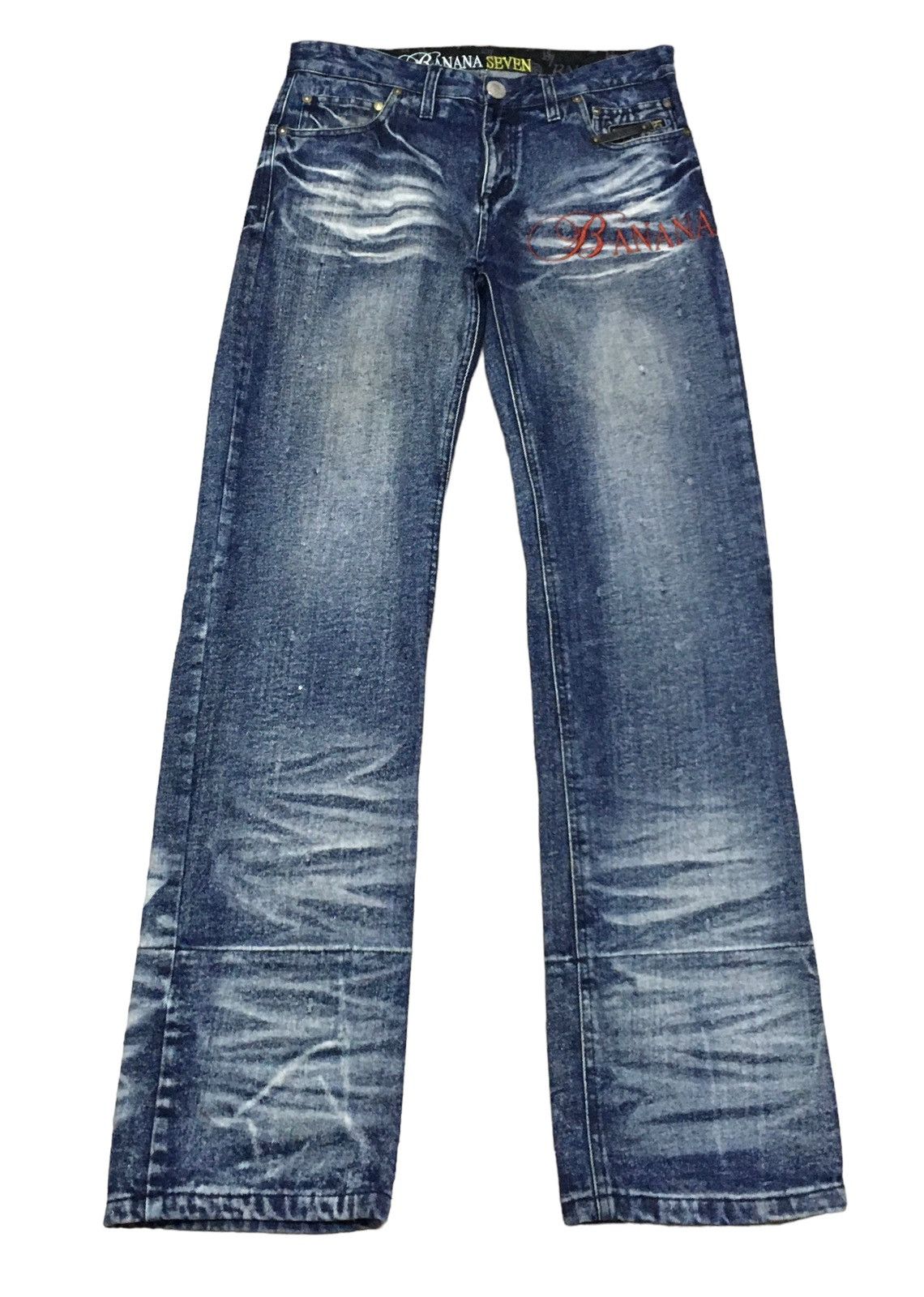 If Six Was Nine × Japanese Brand Rare Design Vintage Banana Seven Distressed Jeans 1990s Size US 33 - 1 Thumbnail