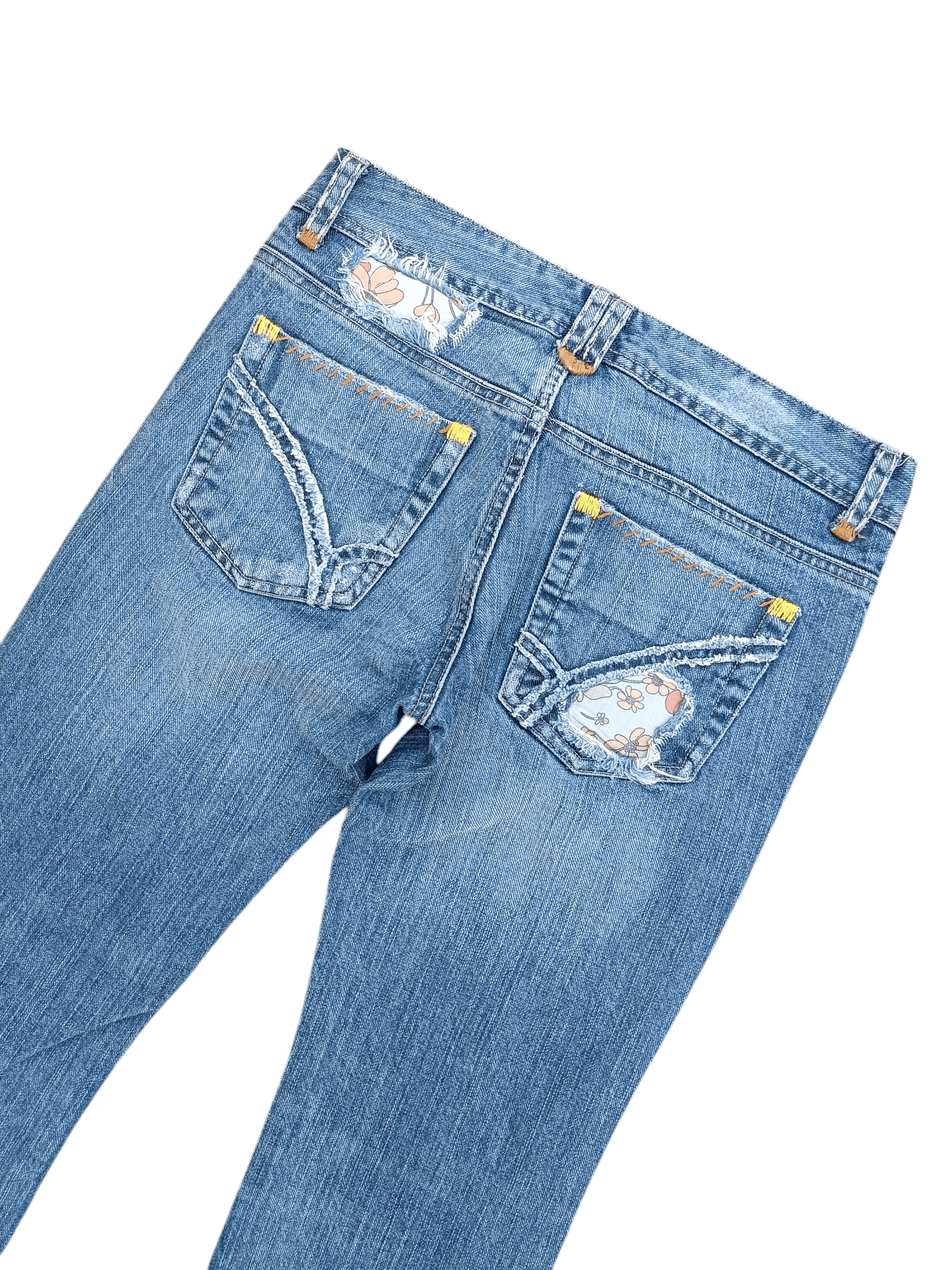 Japanese Brand FLARED ⚡️ Back Number Floral Distressed Faded Bootcut Denim Size US 30 / EU 46 - 15 Thumbnail