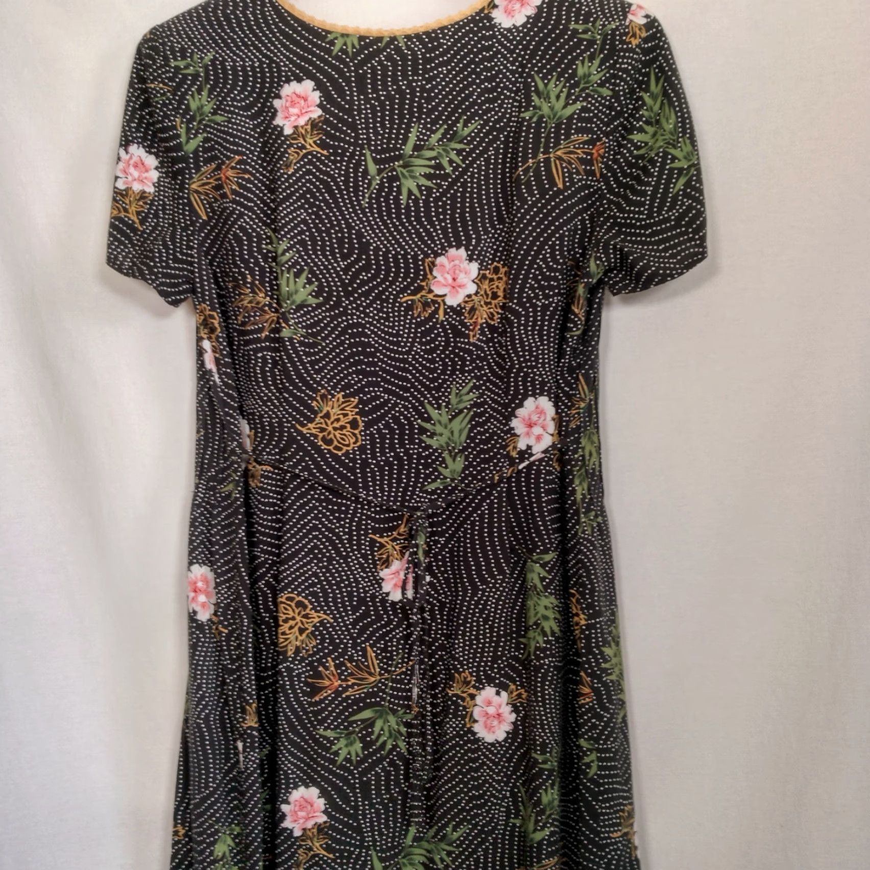 Vintage VINTAGE 1990s R&K Originals Maxi Dress Black Polka Dot Pink Floral Rayon Long Size L / US 10 / IT 46 - 6 Thumbnail