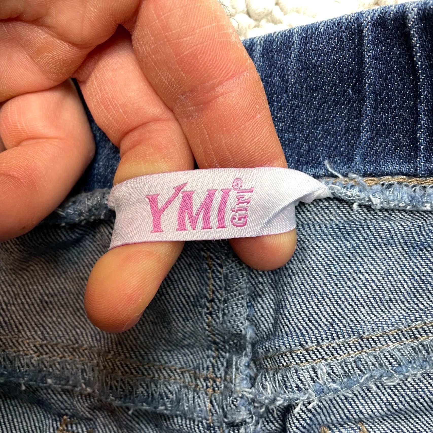 Vintage YMI Skirt Girls Small Blue Denim Dark Wash Distressed Elastic Waist Short Jean Size 28" / US 6 / IT 42 - 4 Thumbnail