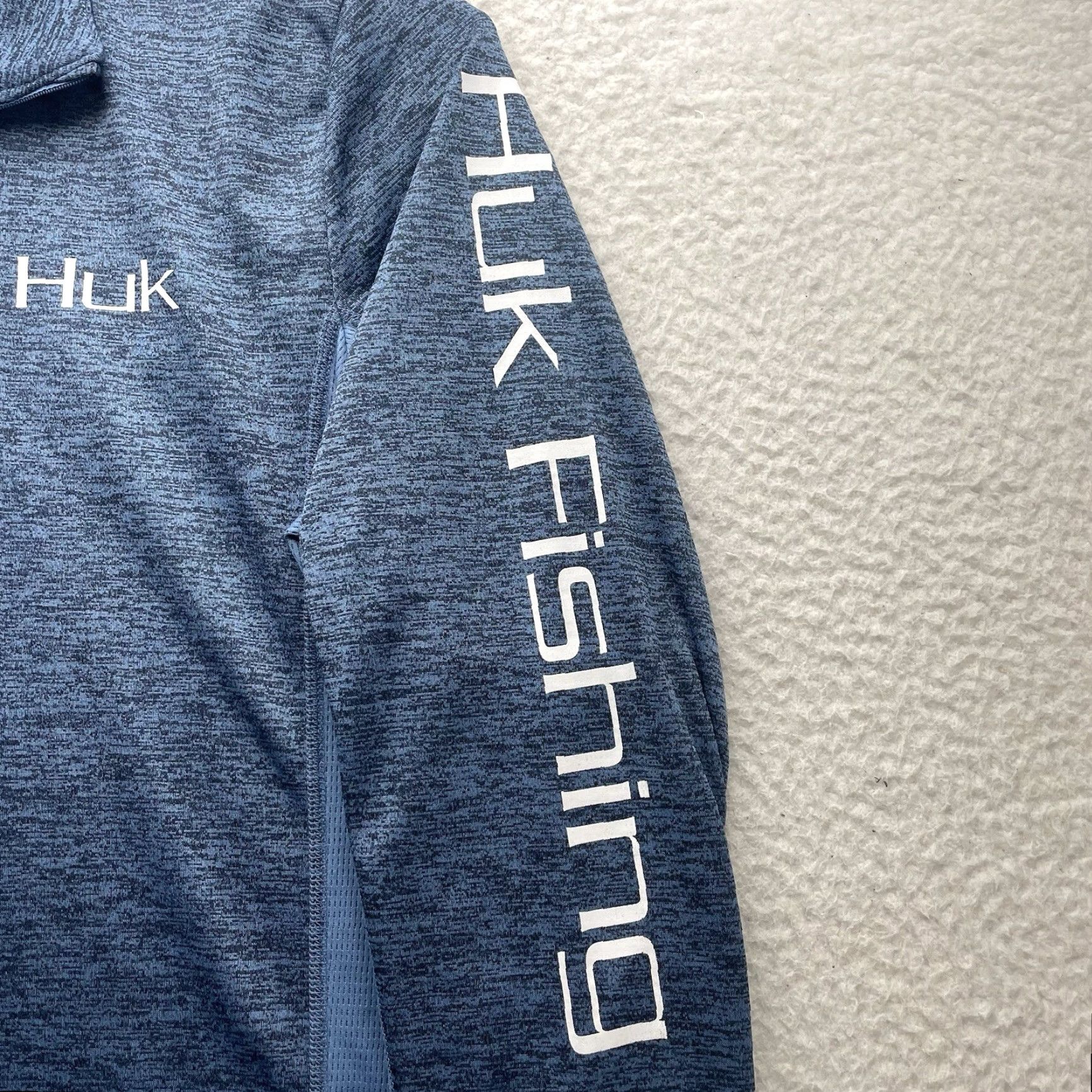 Vintage Huk Airweight Pullover Mens Large 1/4 Zip Blue Heather Tech Performance Fishing Shirt Size US L / EU 52-54 / 3 - 4 Thumbnail
