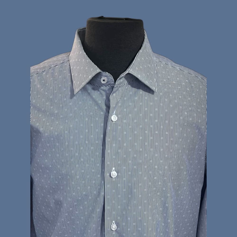 Hugo Boss HUGO BOSS Slim Fit Easy Iron Gray Stripe Dress Shirt Mens XL 17.5 Supima Cotton Slim Size 46R - 1 Thumbnail