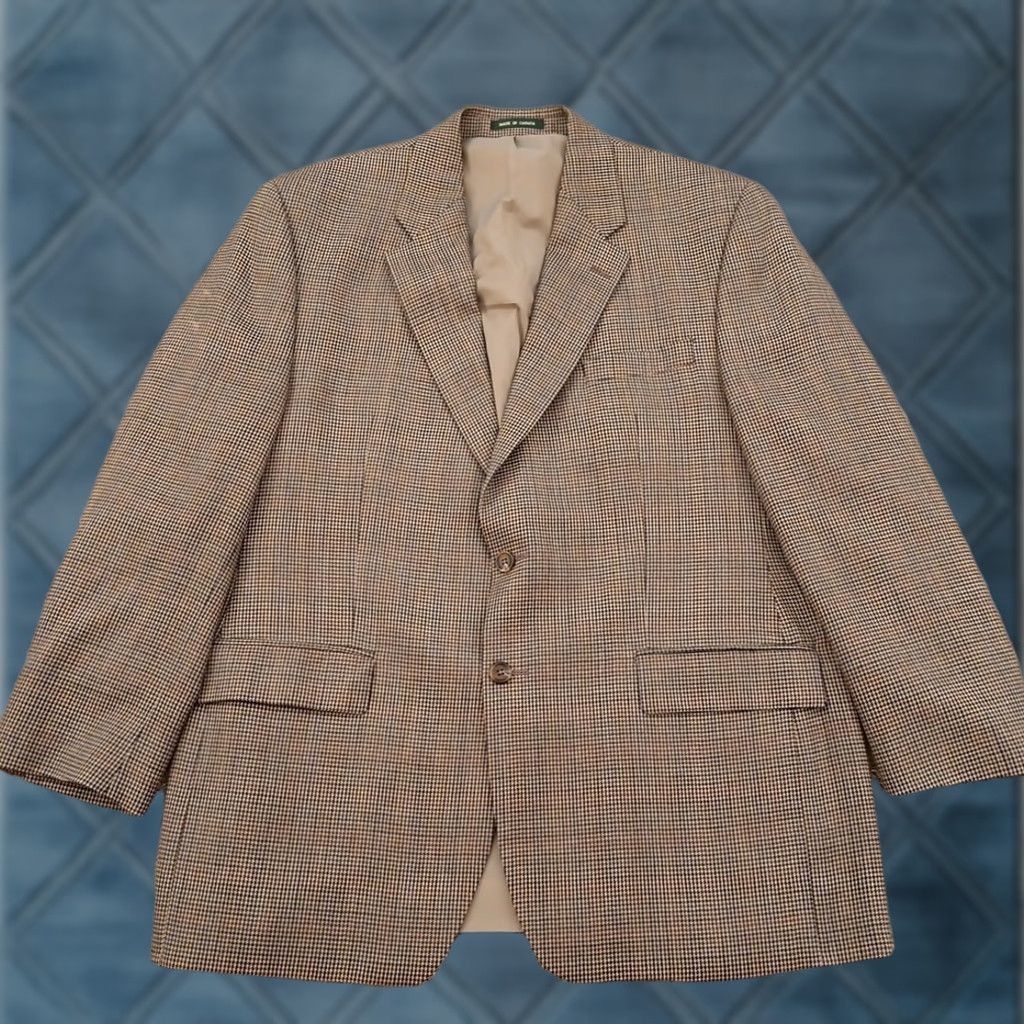 Ralph Lauren Lauren Ralph Lauren Blazer Mens 44 Gray Houndstooth Wool Two Button Notch Lapel Vintage No Jacket 2 Piece Size 44R - 1 Thumbnail