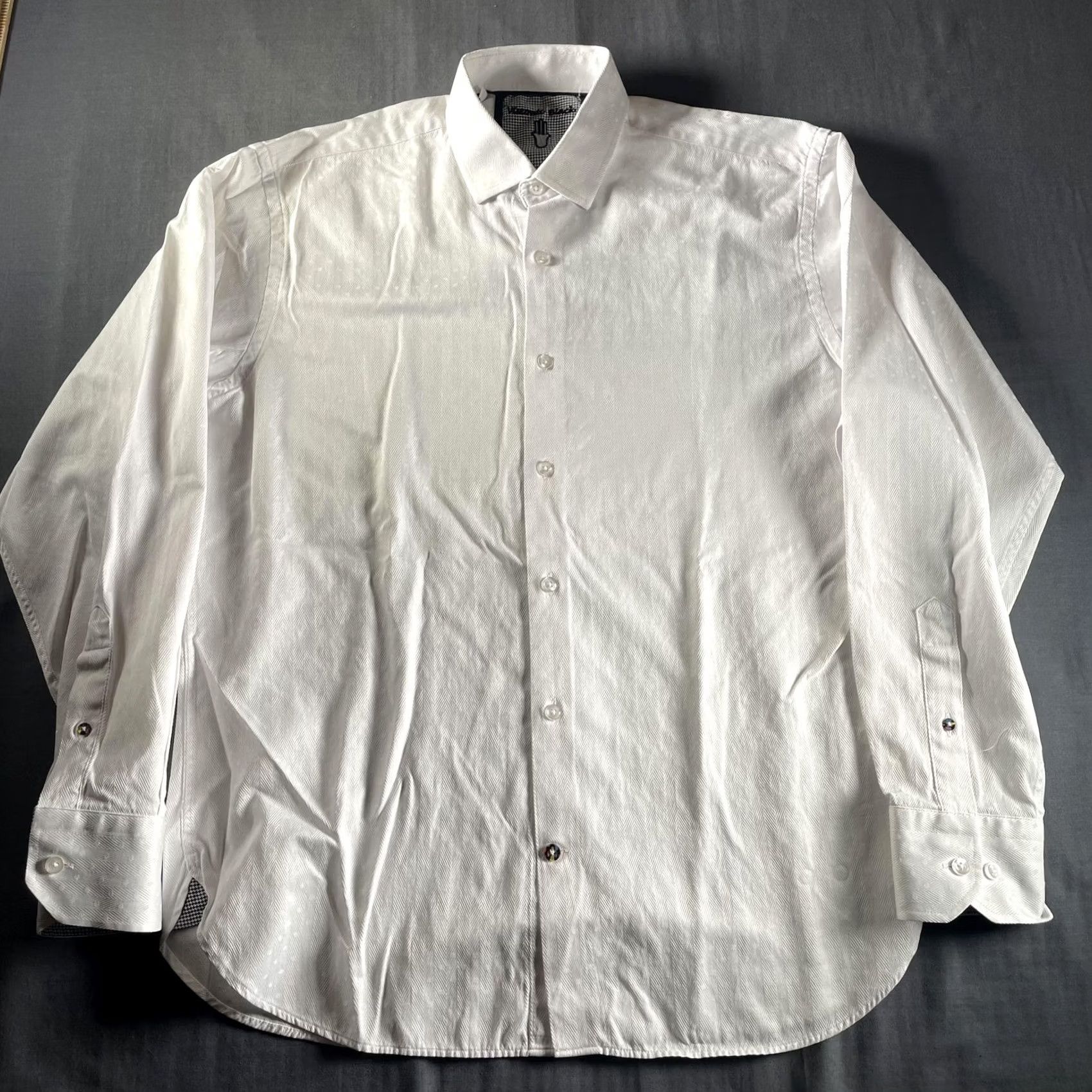 Vintage VINCENT BLACK Dress Shirt Mens M White Herringbone Dot Contrast Long Sleeve Size 40R - 5 Thumbnail