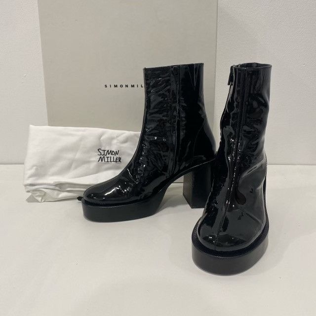 image of Simon Miller Patent Leather Low Raid Boots in Black, Women's (Size 8)