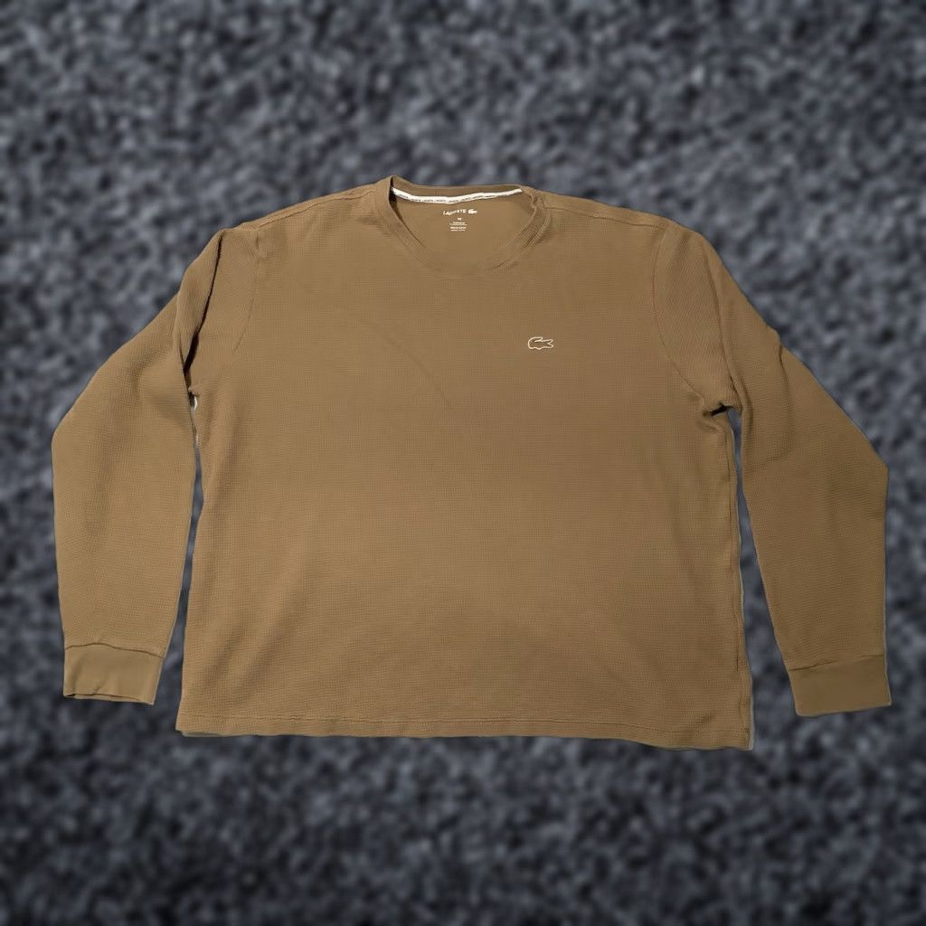 Lacoste Lacoste Thermal Shirt XXL Brown Waffle Knit Long Sleeve Crew Neck Top Mens Size US XXL / EU 58 / 5 - 1 Thumbnail