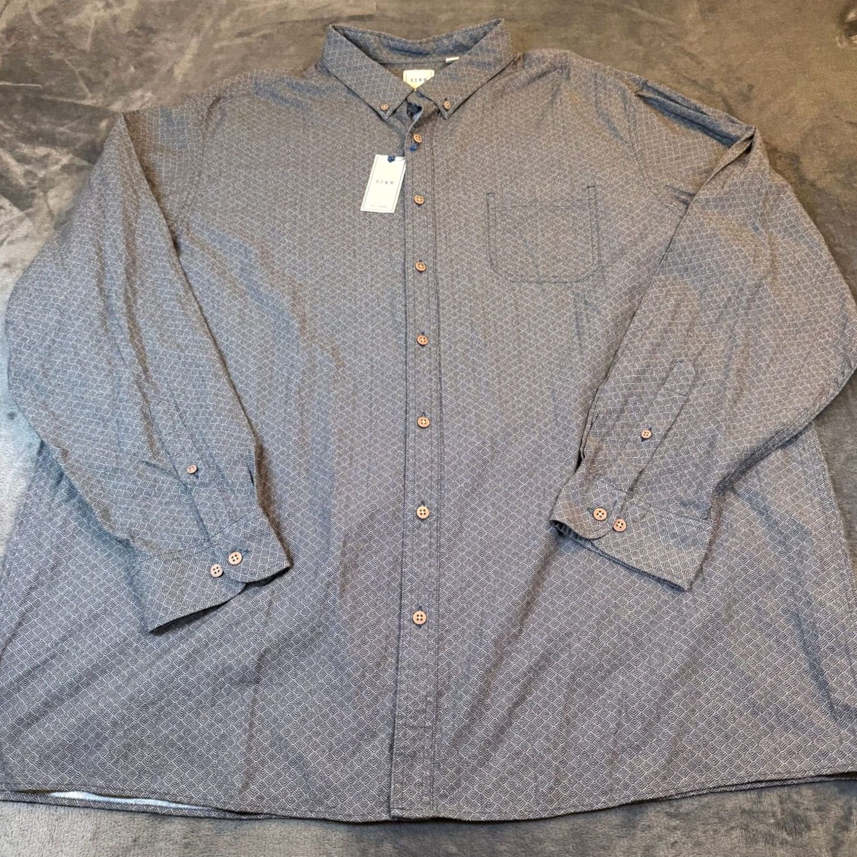 Vintage ROWM Tall Man Button Up Shirt Mens 3XT Blue Geometric Stretch Long Sleeve NWT Size US XXL / EU 58 / 5 - 3 Thumbnail