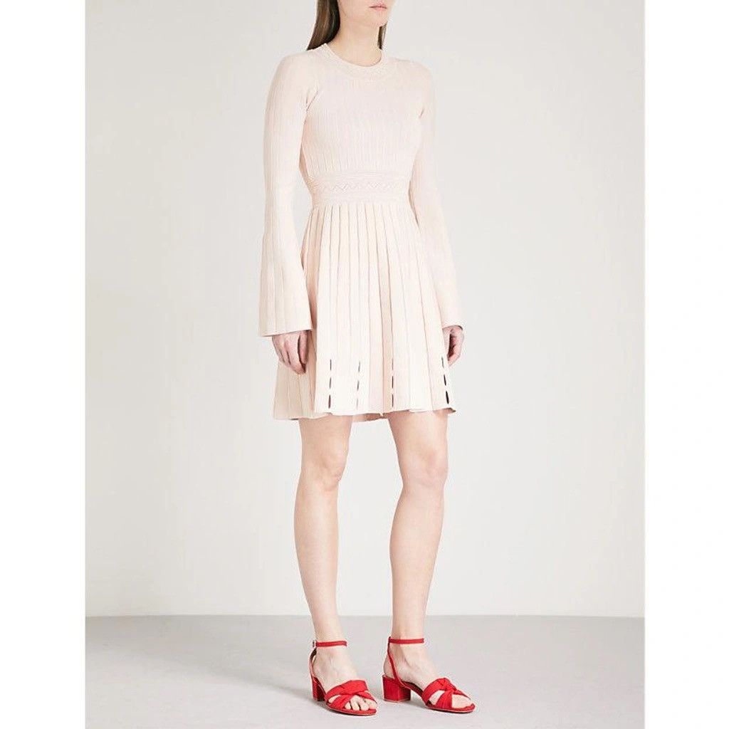 Sandro Sandro Viscose Terez Eyelet-detail Knit Mini Dress In Powder Size S / US 4 / IT 40 - 1 Thumbnail