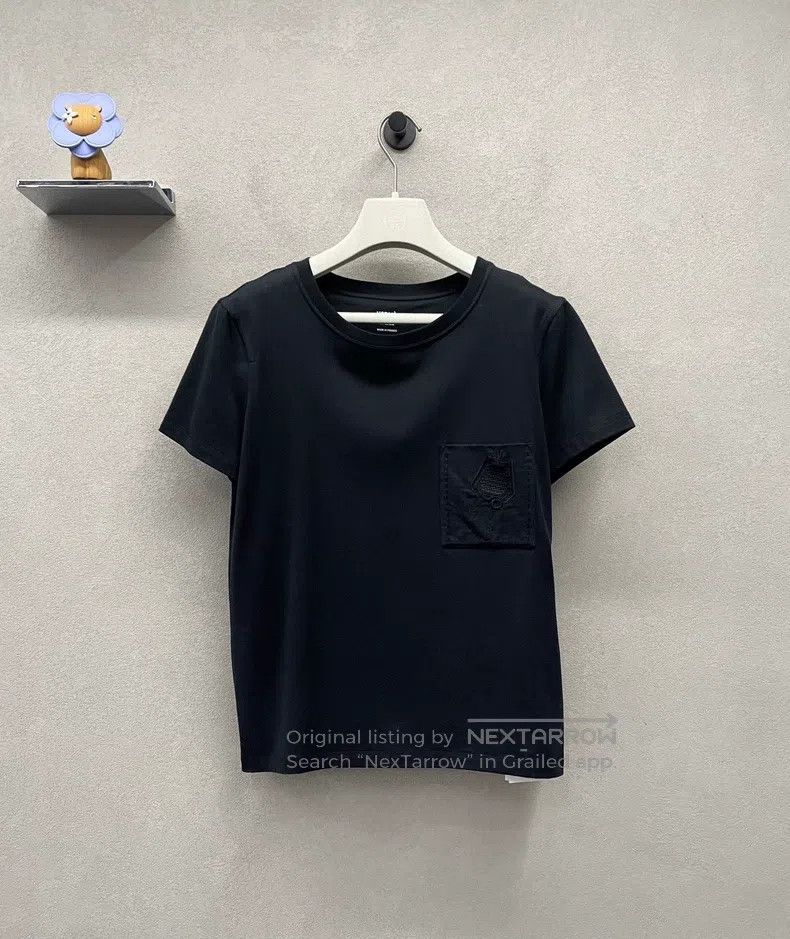 Hermes Black Short Sleeve with Pocket Embroidery