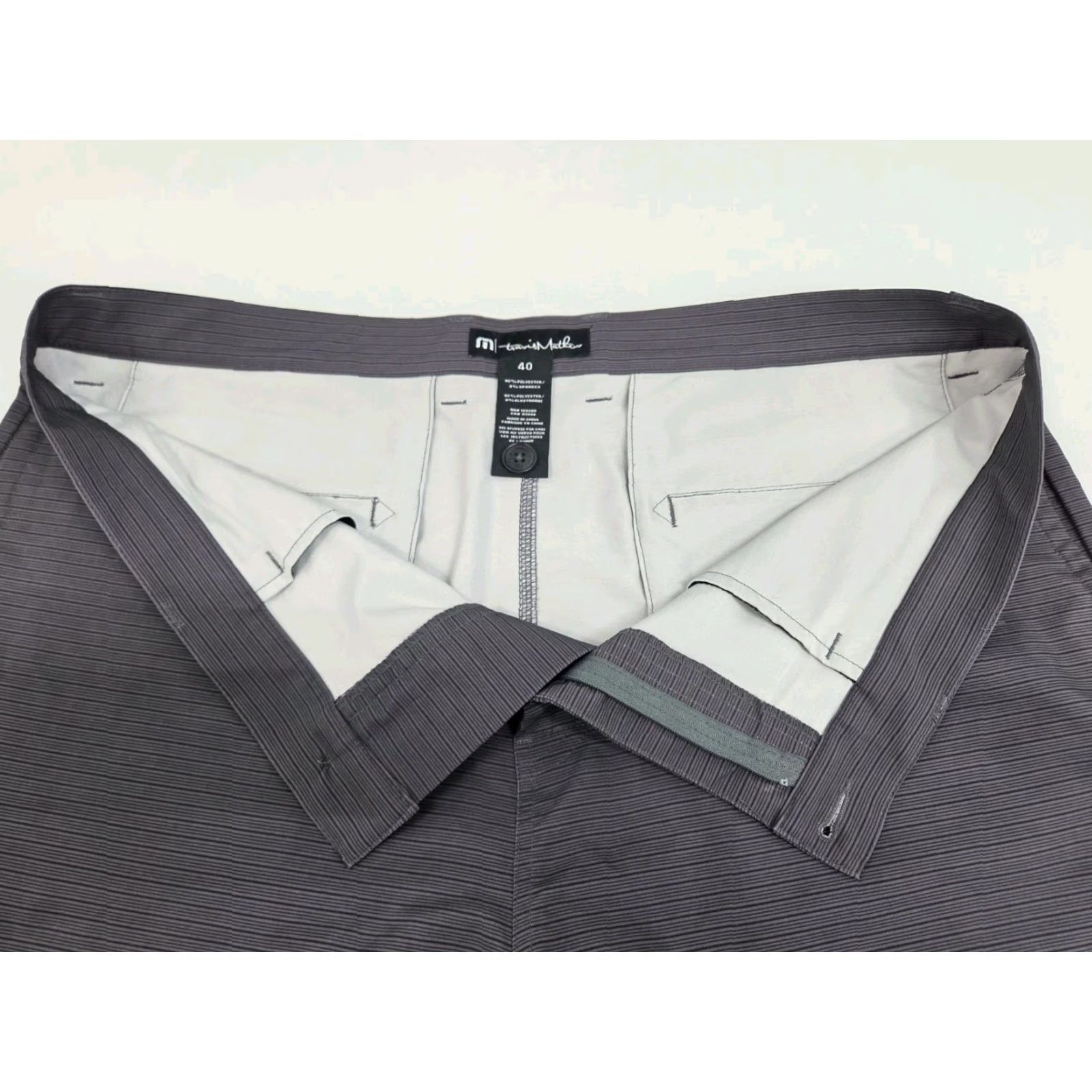 TravisMathew Travis Mathew Mens Chino Golf Shorts Grey/Black Stripe 40 Regular Inseam 10in Zip Front Pattern Striped Golfing Casual Activewear Summer Spring Fall Size US 40 / EU 56 - 5 Thumbnail