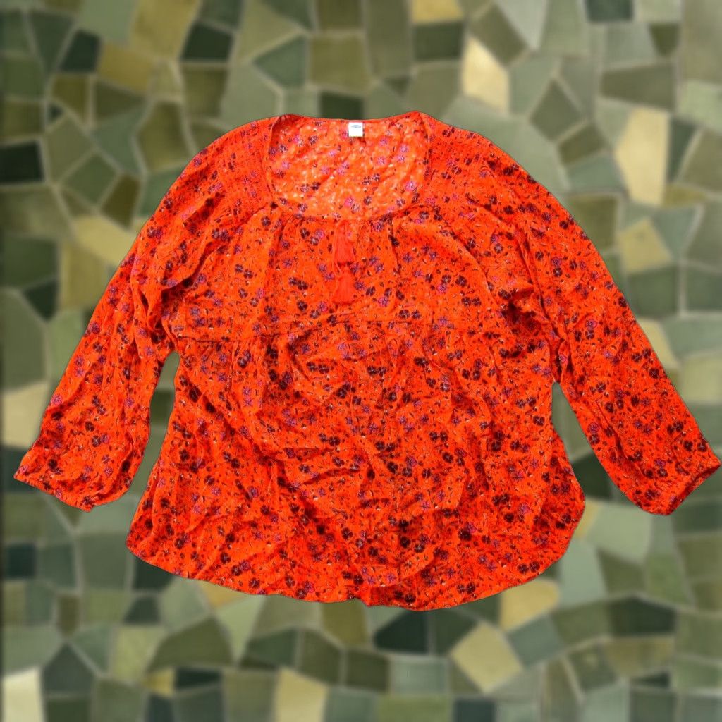 Old Navy Old Navy Floral Blouse Woman 2XL Tunic Long Sleeve Round Neck Peasant 54" Bust Orange Pink Rayon Floral Blouse Women XXL Size XXL / US 16-18 / IT 52-54 - 1 Thumbnail