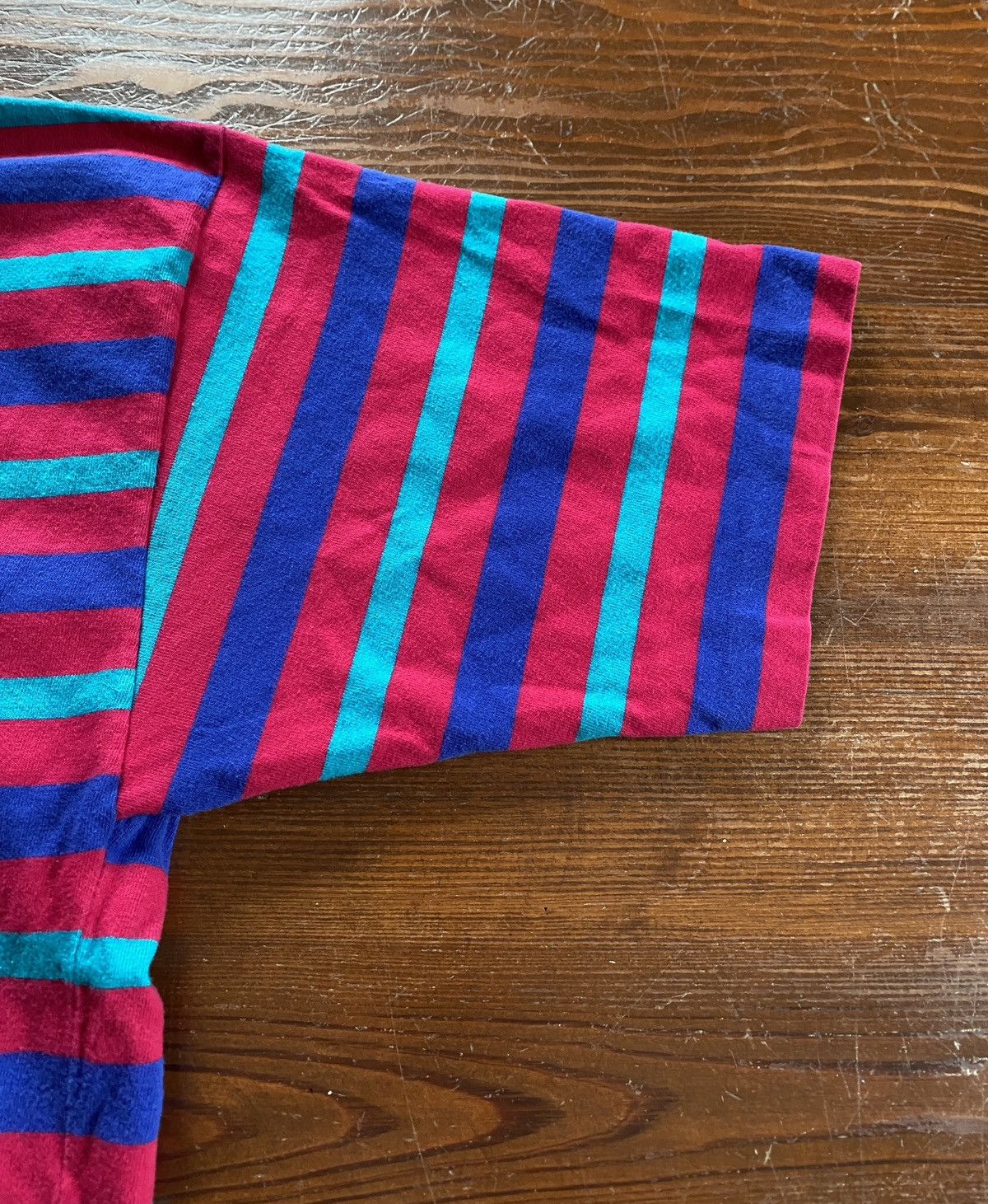 Lands' End Vintage 90’s Lands End Magenta Stripe Single Stitch Tee Size US M / EU 48-50 / 2 - 12 Thumbnail
