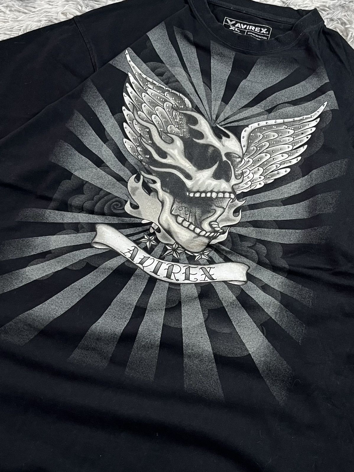 Avirex VTG Y2K AVIREX WINGED SKULL RHINESTONE BLACK T-SHIRT Size US XL / EU 56 / 4 - 7 Thumbnail