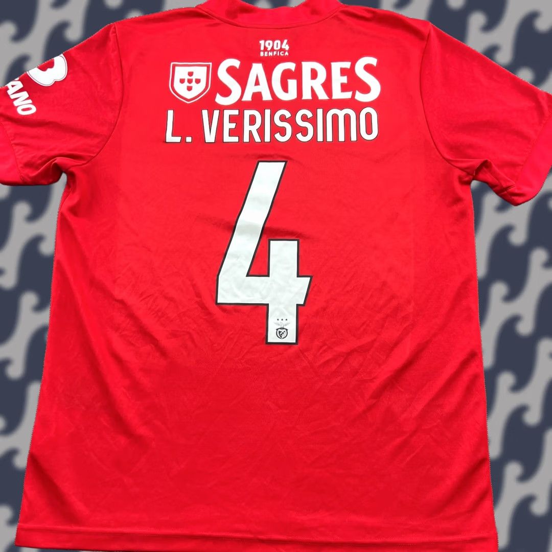 Vintage Benfica Jersey Mens Medium Red Football 2021 2022 Home Lucas Verissimo Da Silva Short Sleeve T-Shirt Moisture Wicking Quick Dry Sports Football Size US M / EU 48-50 / 2 - 1 Thumbnail