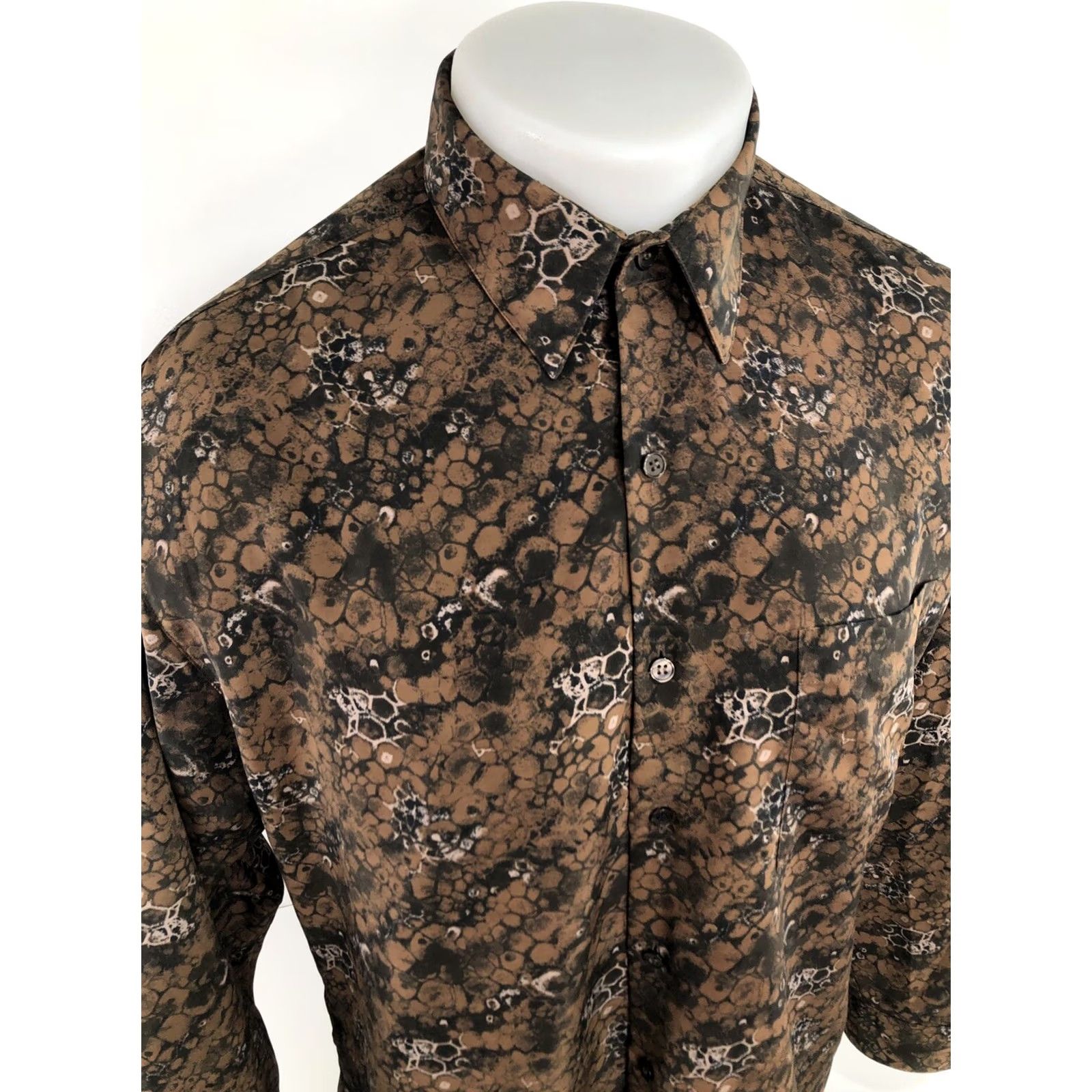 Vintage Bijan Italy MEXICO Abstract Honeycomb Mens L Shirt - Button-Up Long Sleeve Brown L Mens Size US L / EU 52-54 / 3 - 2 Thumbnail