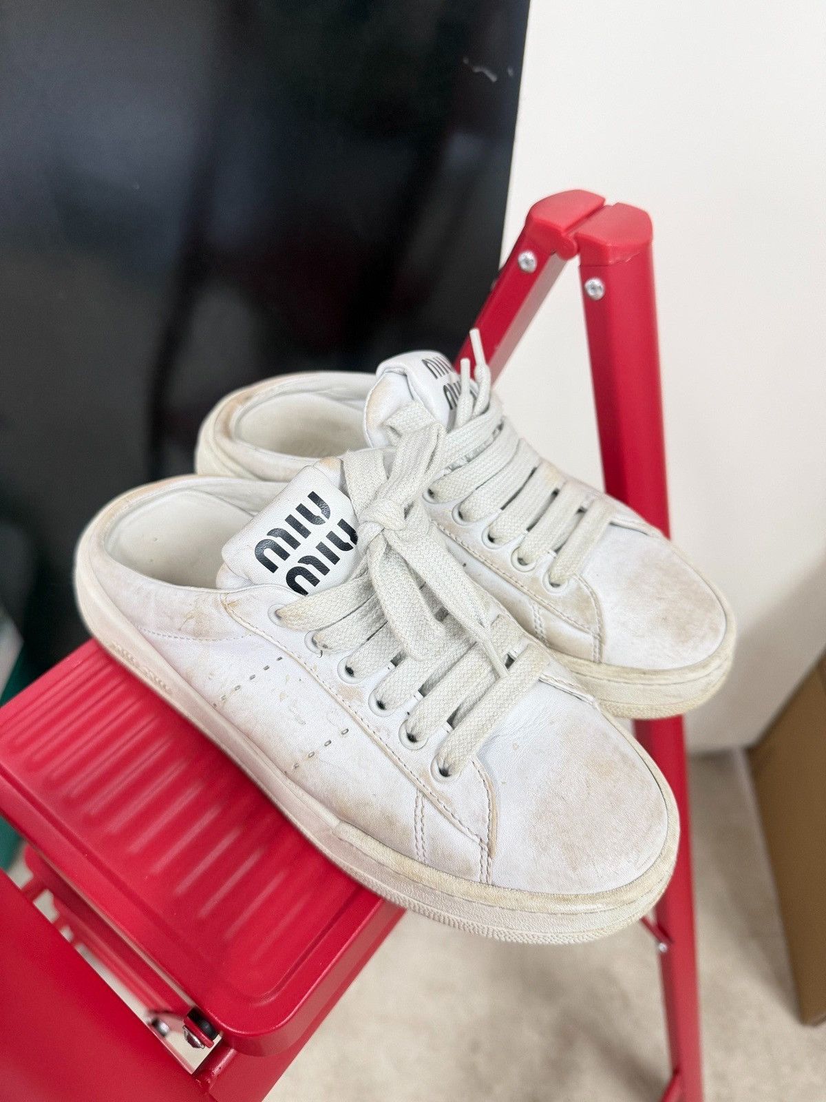 Miu Miu Miu Miu Bleached leather mule sneakers Size US 8 / IT 38 - 1 Thumbnail