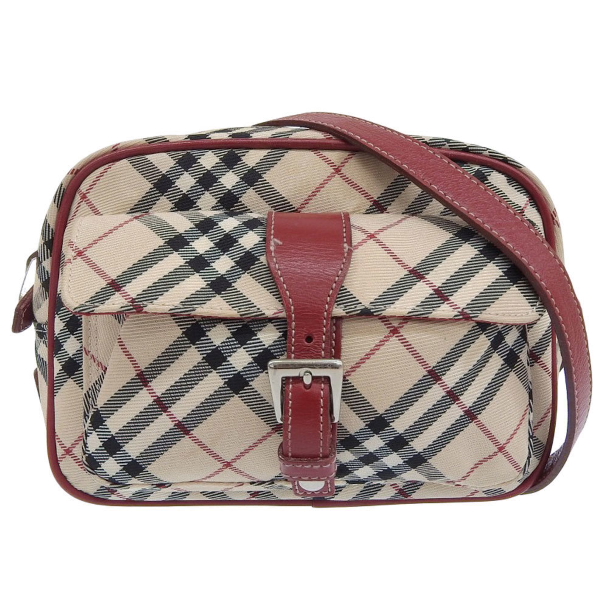 Burberry Blue Label Shoulder Bag Nylon X Leather Beige Red Check, Women's