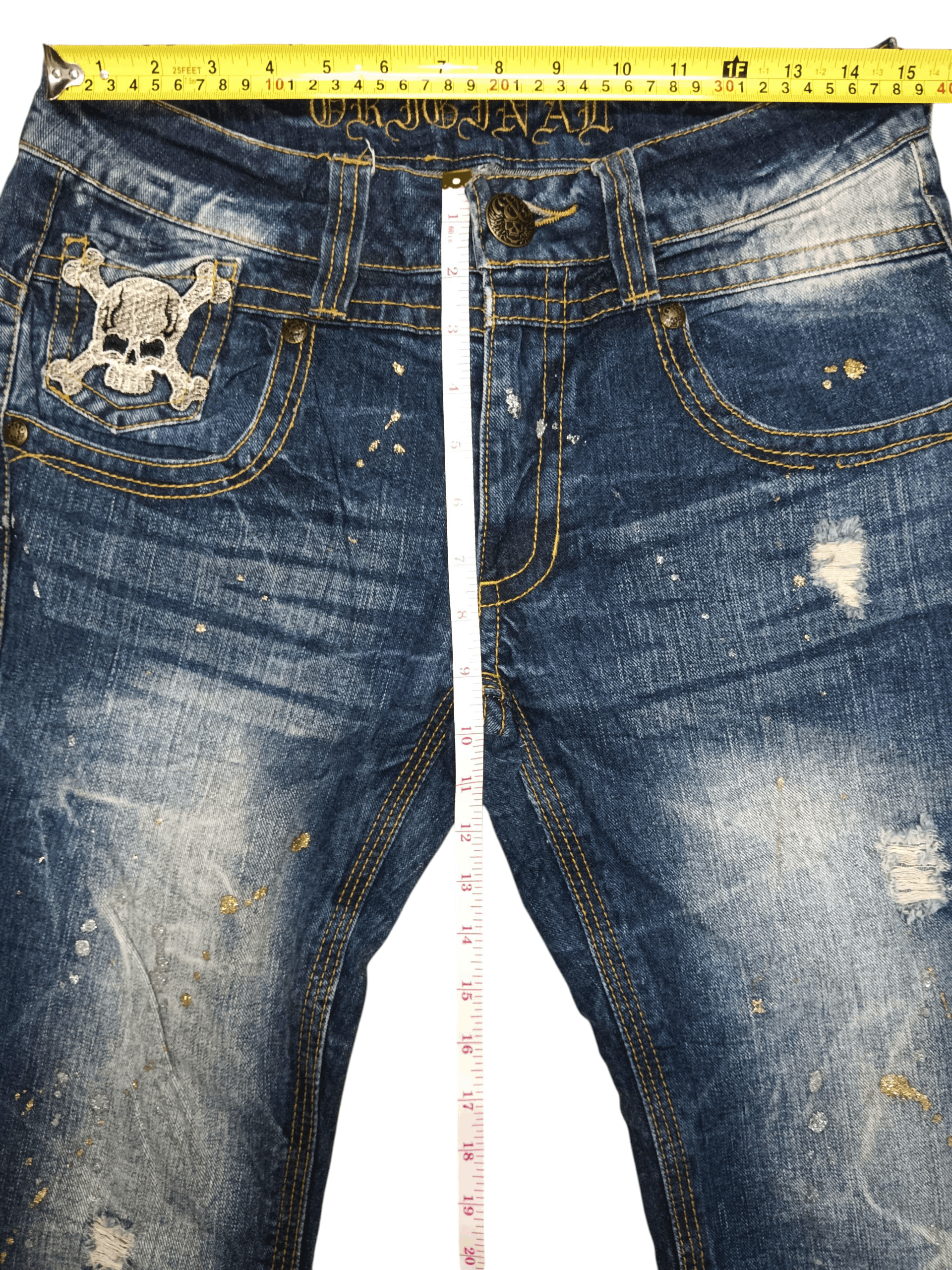 Japan Blue 🔥Skull🔥Splash Distressed Flare Jeans Size US 30 / EU 46 - 5 Thumbnail