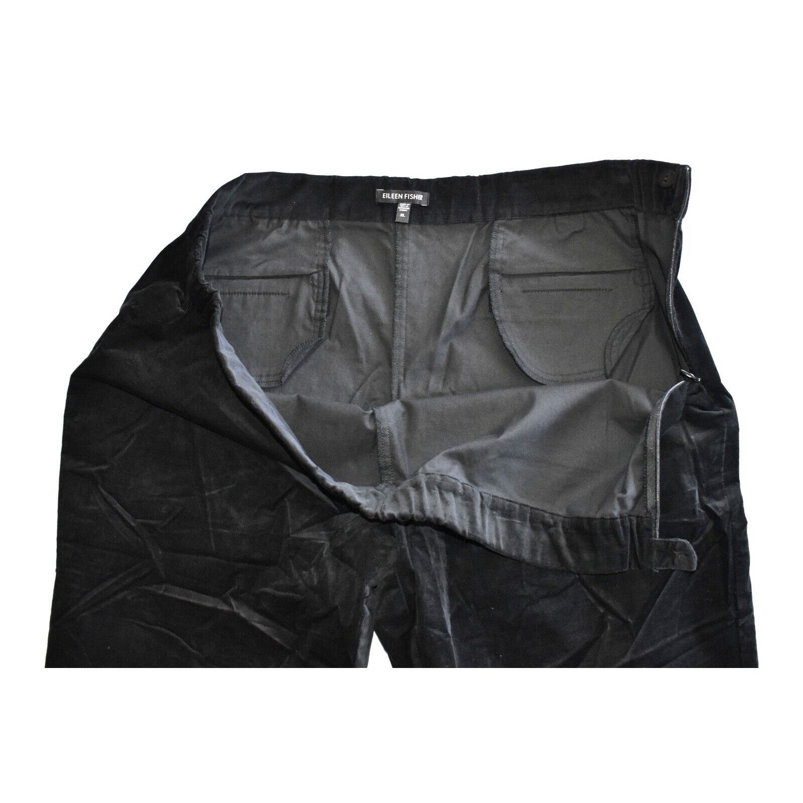 Eileen Fisher NEW EILEEN FISHER Black Velour Side Zipper Trouser Pants XL Size 38" / US 16 / IT 52 - 3 Thumbnail