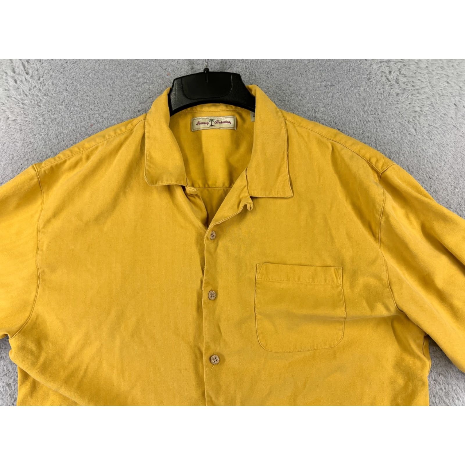 Tommy Bahama Tommy Bahama Shirt Men Extra Large Yellow Herringbone 100% Silk Hawaiian Button Mens Size US XL / EU 56 / 4 - 4 Thumbnail