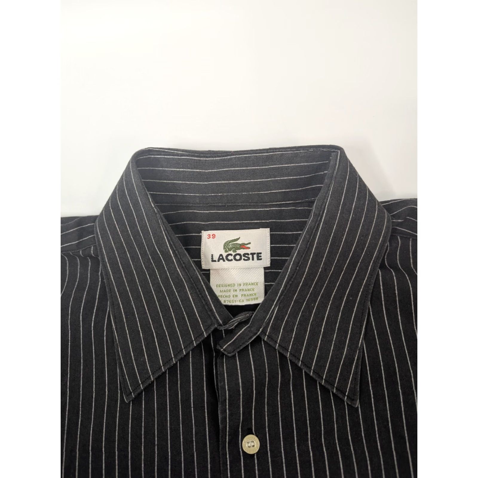 Lacoste Lacoste Shirt 38 Black PinStripe Long Sleeve Button-Down Preppy France Mens Size US M / EU 48-50 / 2 - 6 Thumbnail