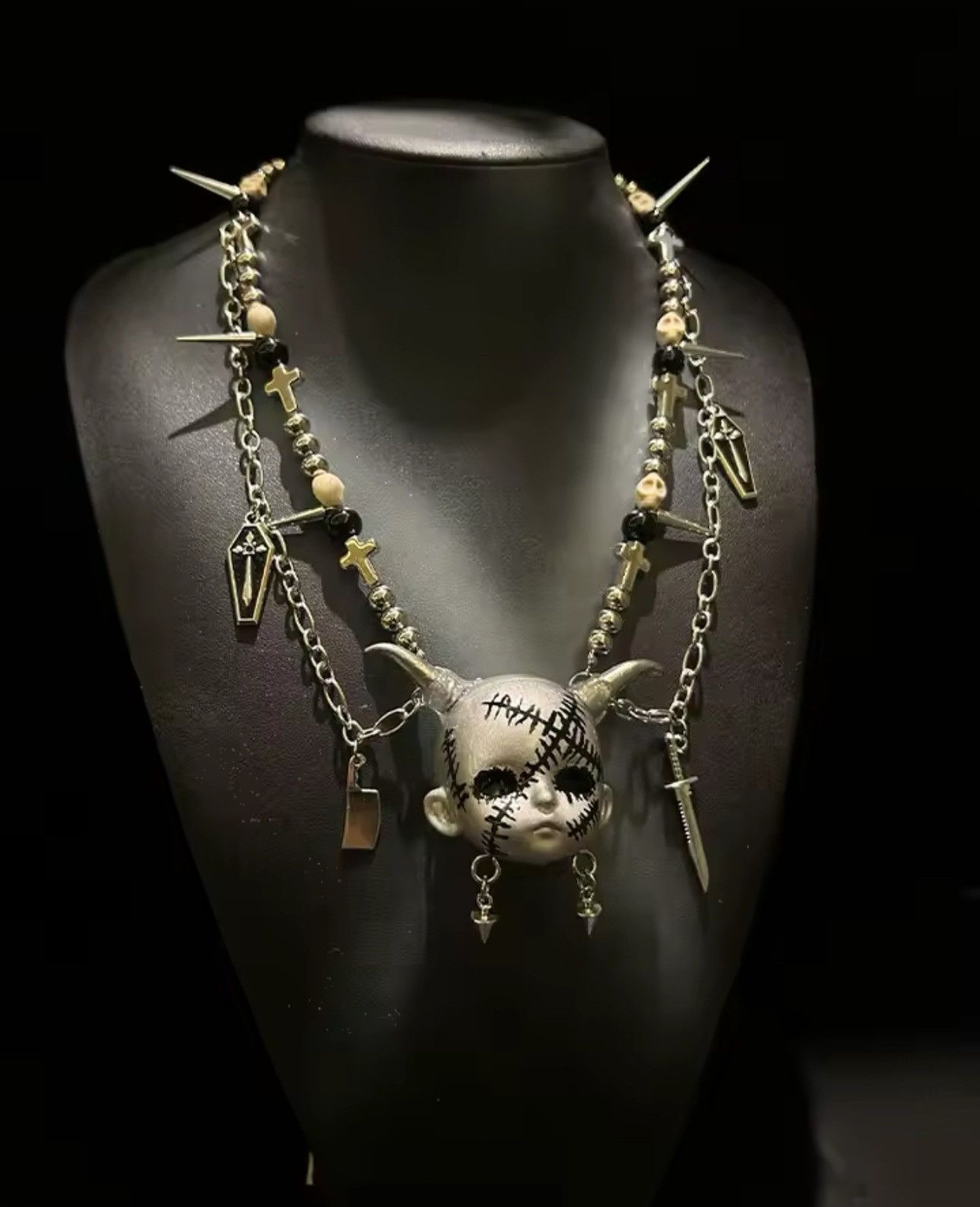 Other Gothic Punk Style Horned Doll Chain Necklace Size ONE SIZE - 4 Thumbnail