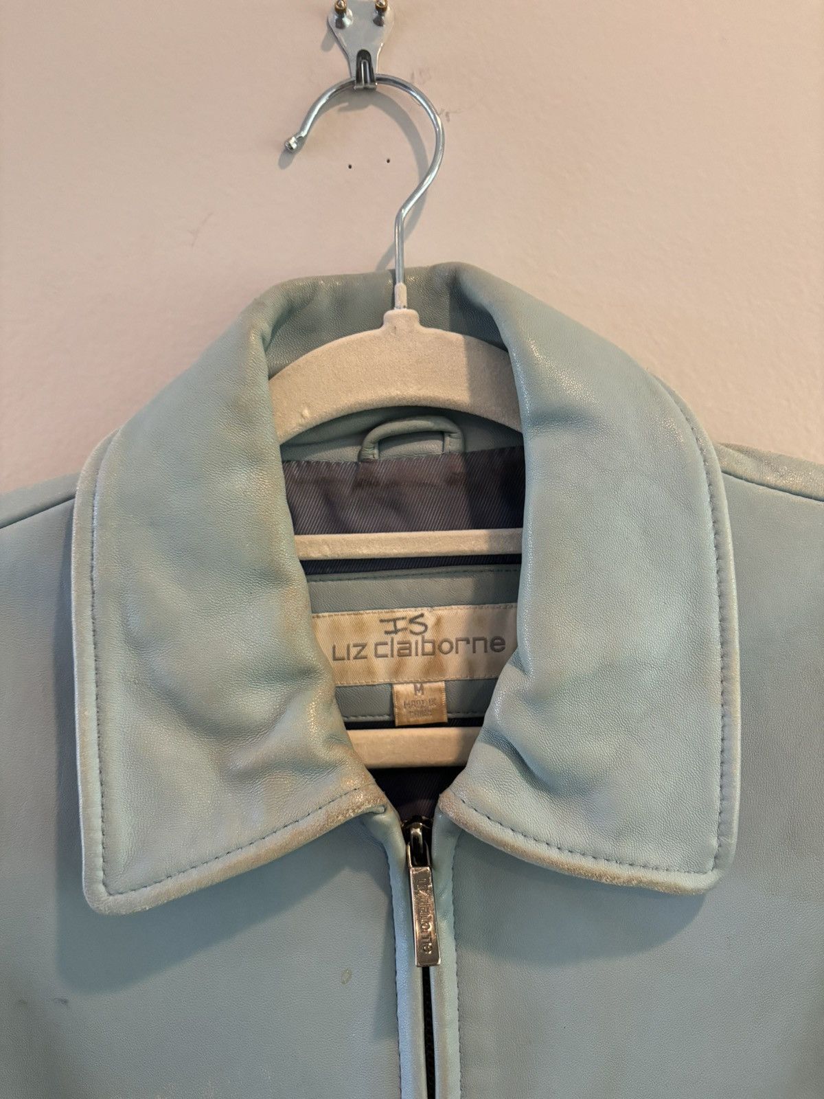 Liz Claiborne Vintage Liz Claiborne Stained Light Blue Leather Jacket Size L / US 10 / IT 46 - 8 Thumbnail