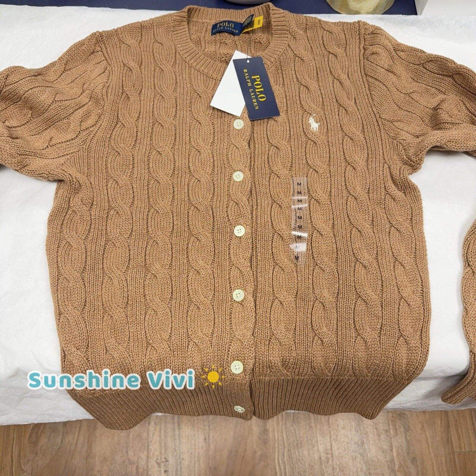 Polo Ralph Lauren NWT Polo Ralph Lauren Cable-Knit Crewneck Cardigan Camel M Size M / US 6-8 / IT 42-44 - 2 Thumbnail