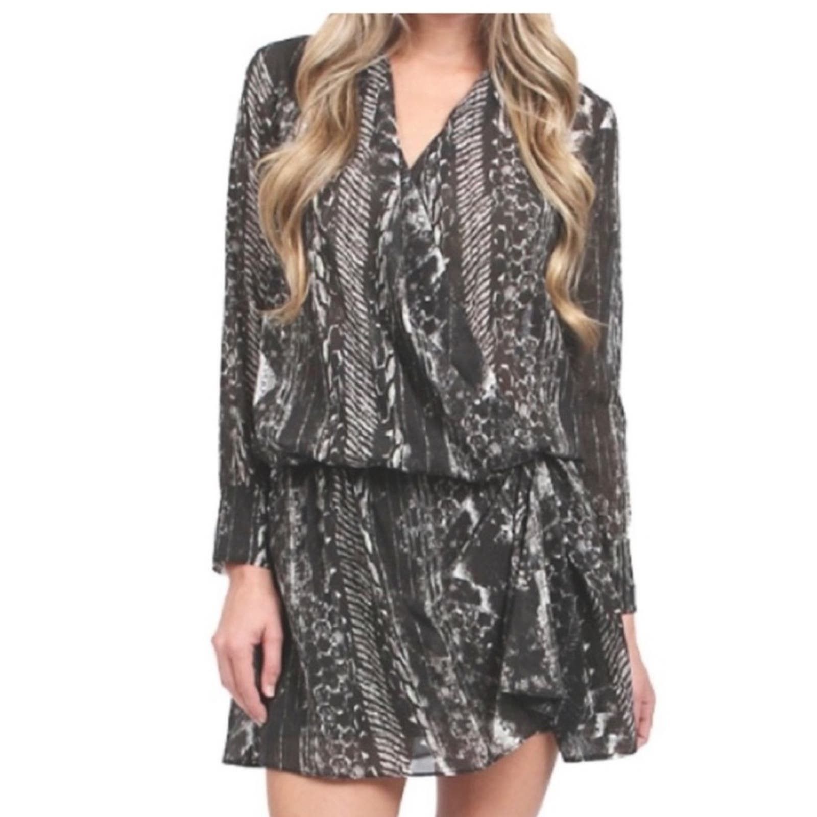 image of Iro Akley Silk Blend Mini Dress Black And White Fr 42/ Us 10 in Grey, Women's (Size Large)