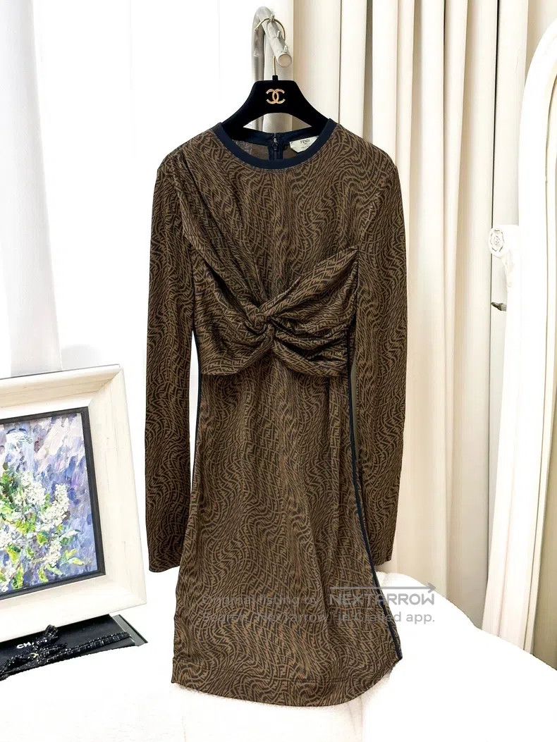 Fendi Brown full print twisted double F old flower long sl