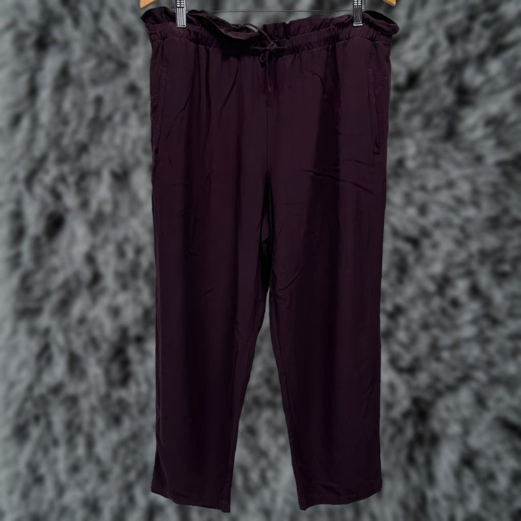 Eileen Fisher Tencel Elastic Waist Paperbag Pants Women's Large Dark Purple