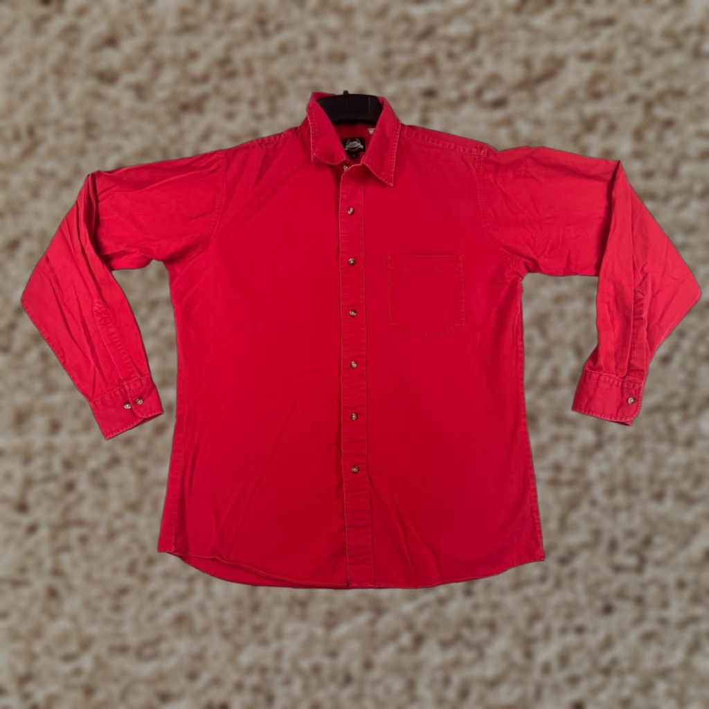 Lee Lee Shirts Mens Large Red Long Sleeve Button Up 100% Cotton Pockets Twill Durable Size US L / EU 52-54 / 3 - 1 Thumbnail